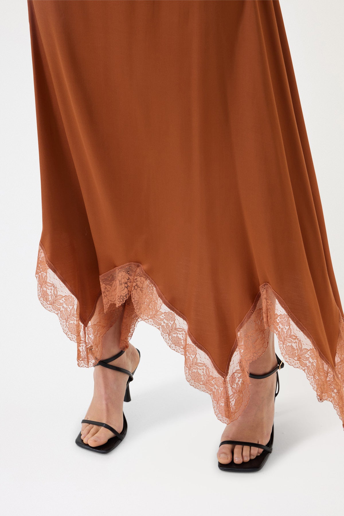 LONG SATIN SKIRT WITH LACE