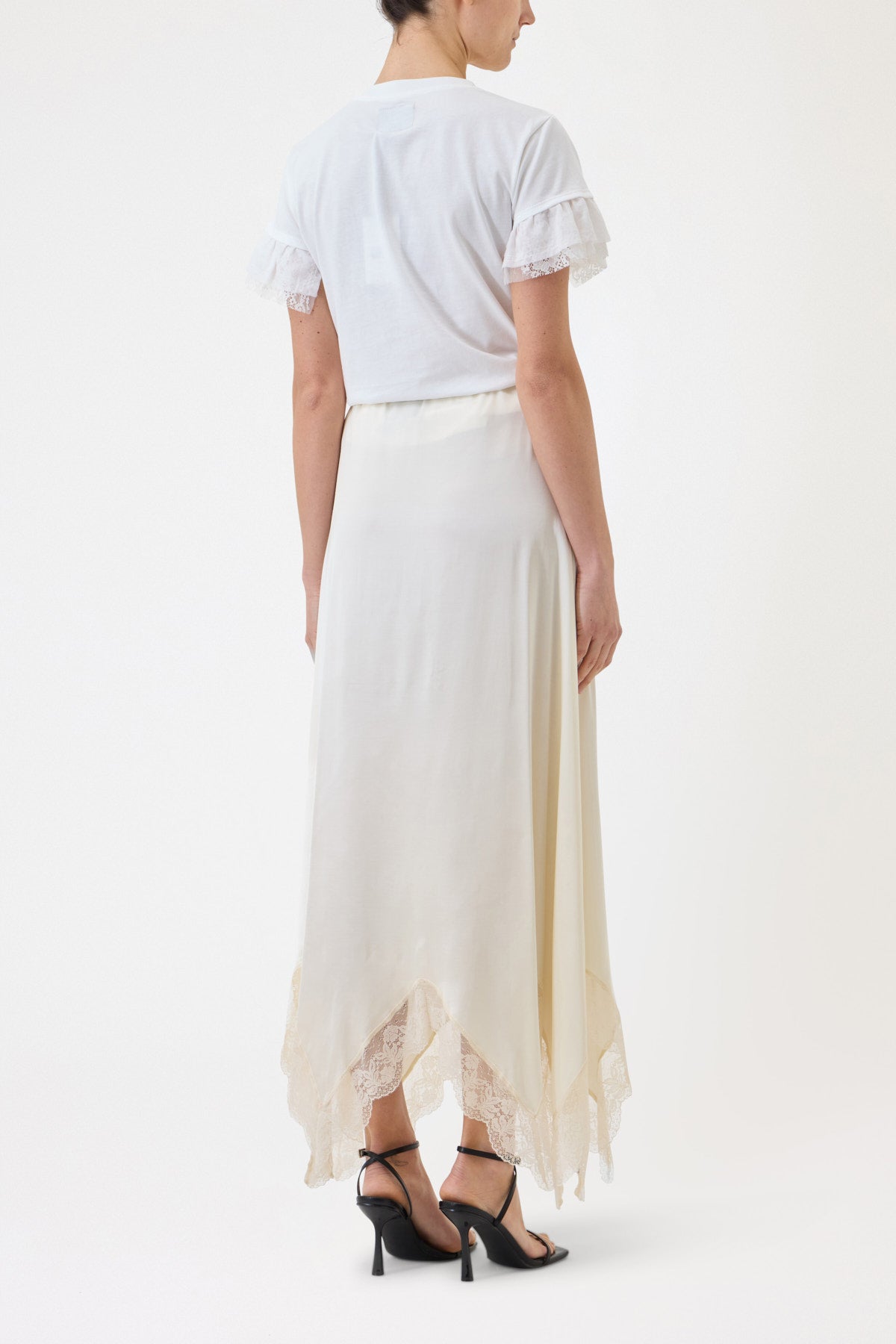 LONG SATIN SKIRT WITH LACE