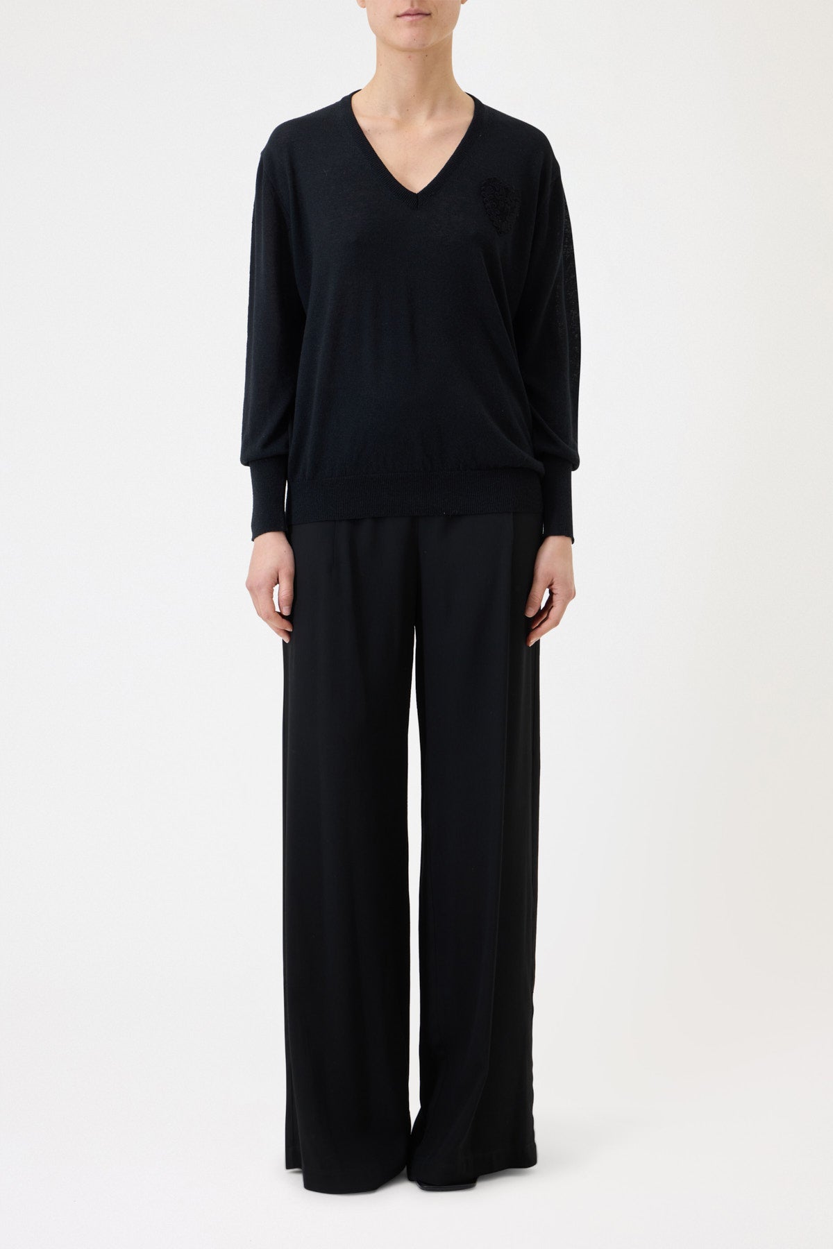 V-NECK SWEATER WITH LACE BACK