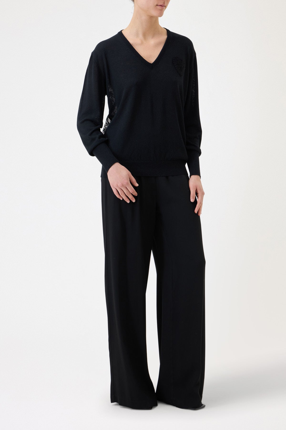 V-NECK SWEATER WITH LACE BACK