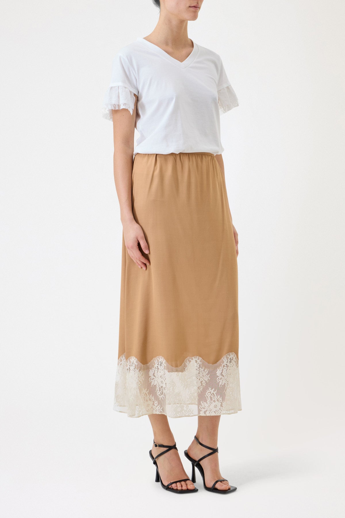 GONNA LONGUETTE CON PIZZO A CONTRASTO