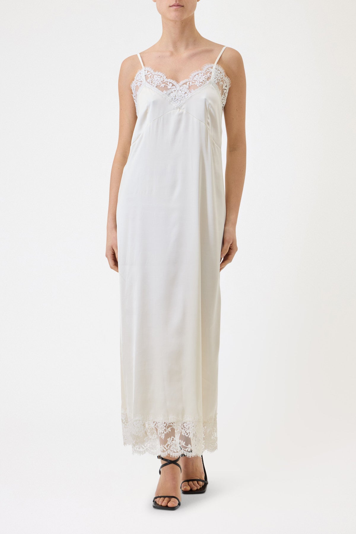 LONG SATIN SLIP DRESS WITH LACE