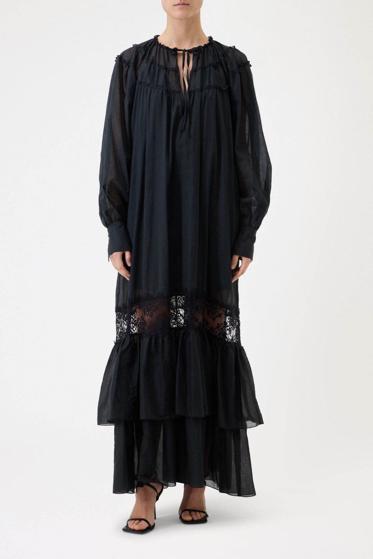 LONG MUSLIN DRESS WITH LACE