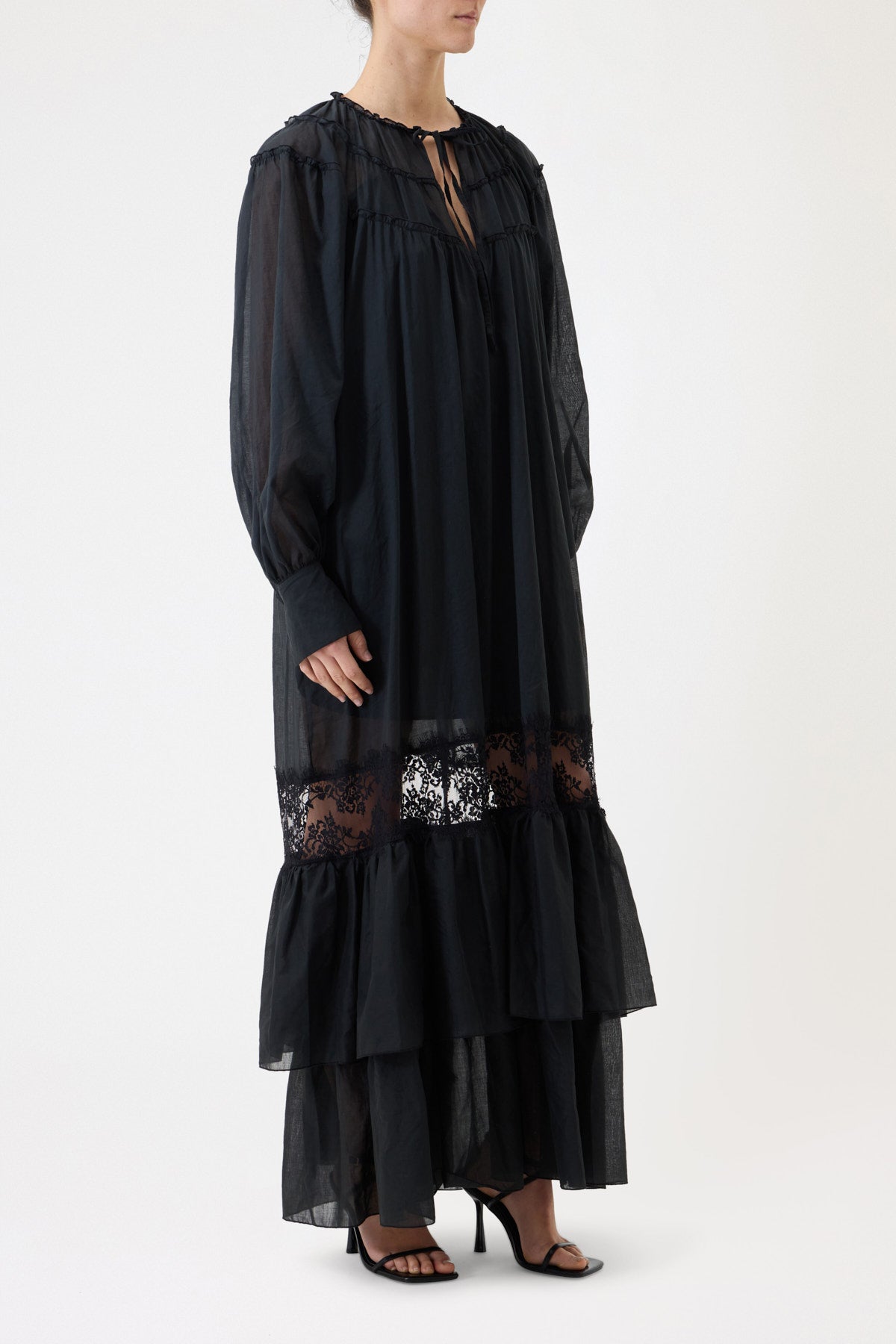 LONG MUSLIN DRESS WITH LACE