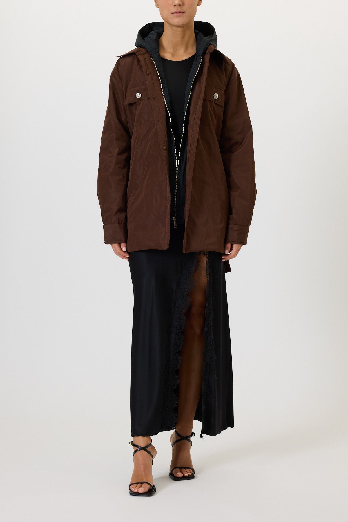 100 GRAM DOUBLE OVERSIZED JACKET WITH HOOD AND BELT