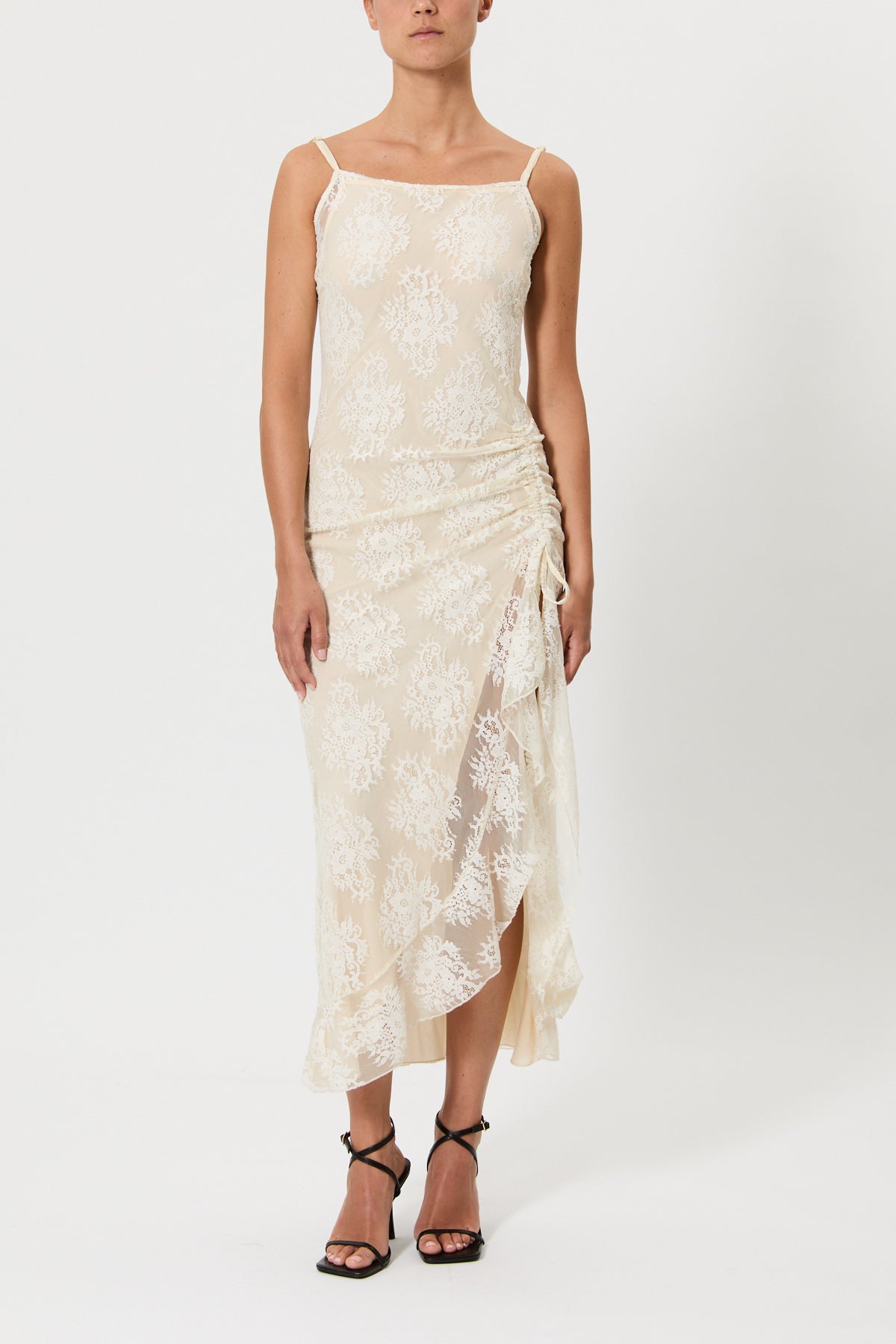 SLIP DRESS CON DRAPPEGGIO IN PIZZO