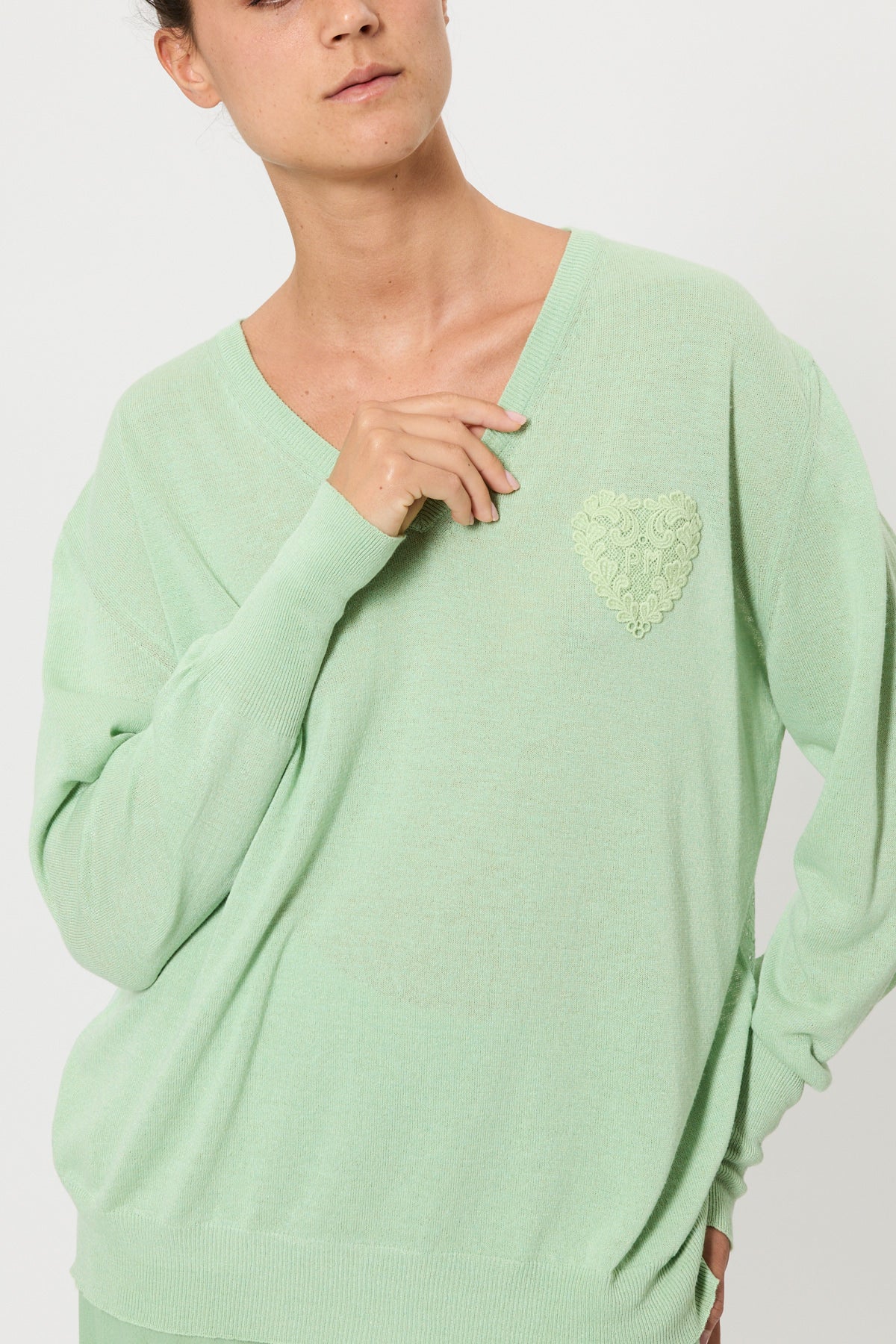 V-NECK SWEATER WITH LACE BACK