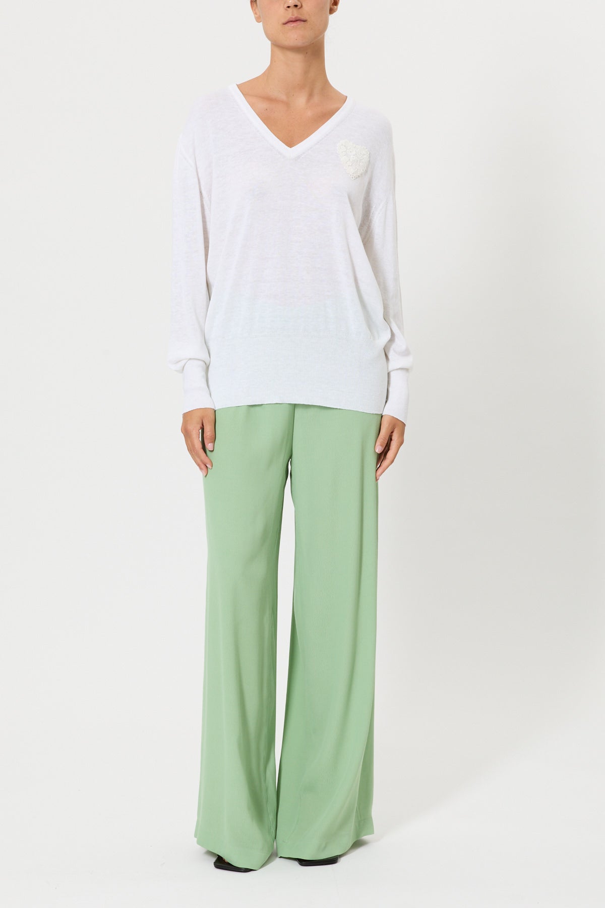 V-NECK SWEATER WITH LACE BACK