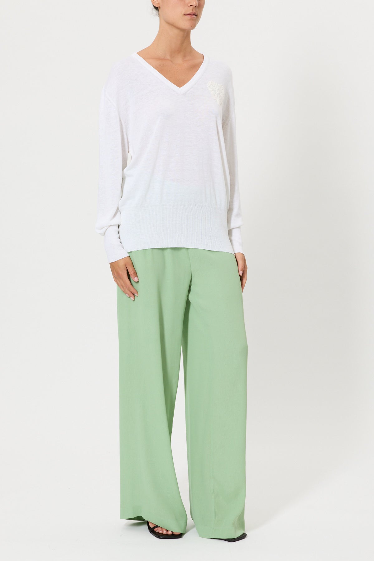 V-NECK SWEATER WITH LACE BACK