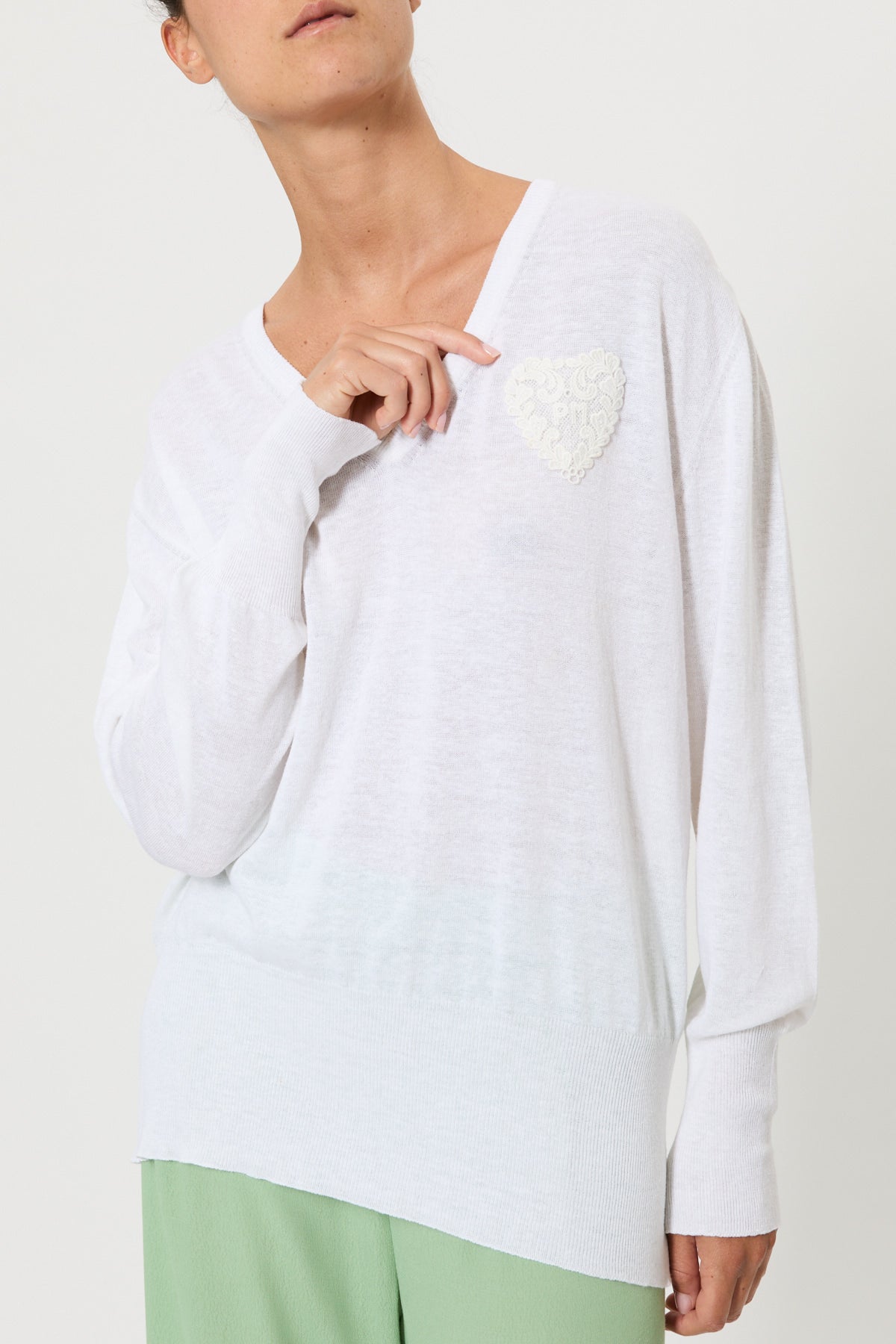 V-NECK SWEATER WITH LACE BACK