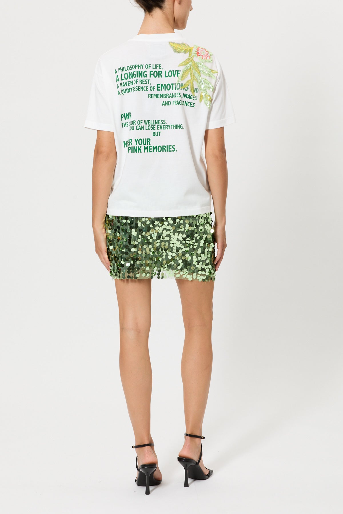 OVERSIZED T-SHIRT WITH PRINT AND SEQUIN EMBROIDERY