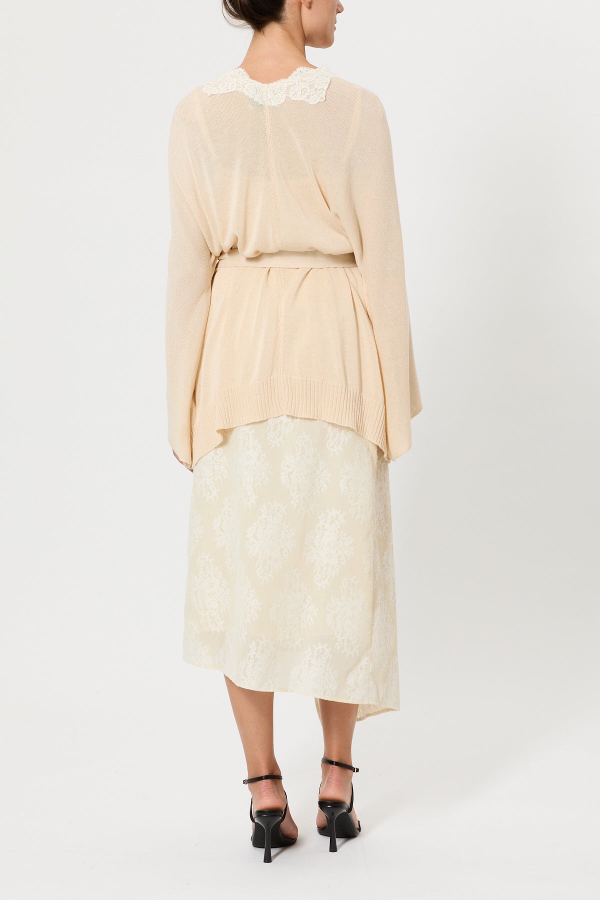 KIMONO CARDIGAN WITH CONTRASTING BELT AND LACE