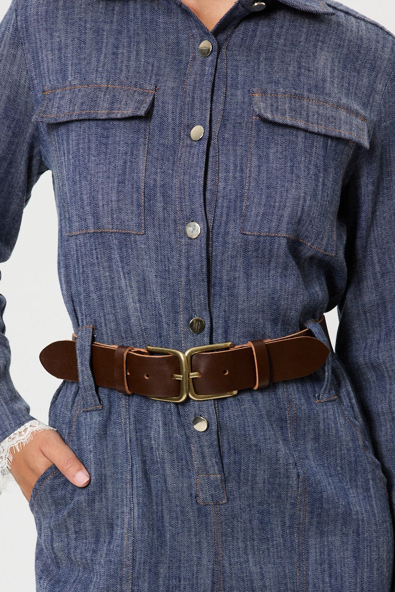 LEATHER BELT WITH DOUBLE BUCKLE