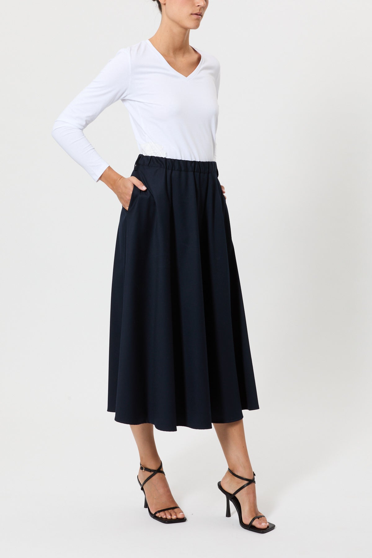 WOOL CLOTH MIDI WHEEL SKIRT