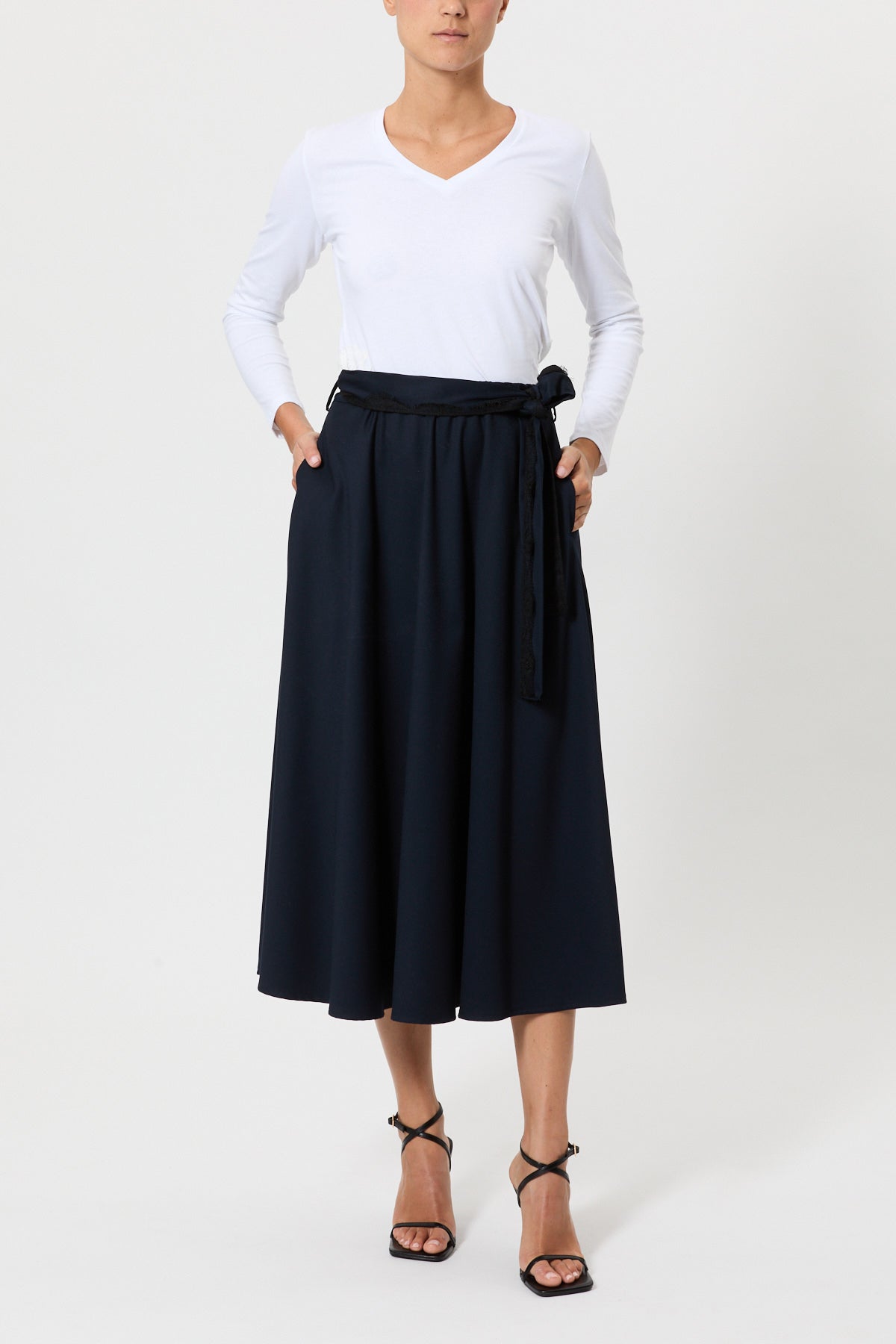 WOOL CLOTH MIDI WHEEL SKIRT