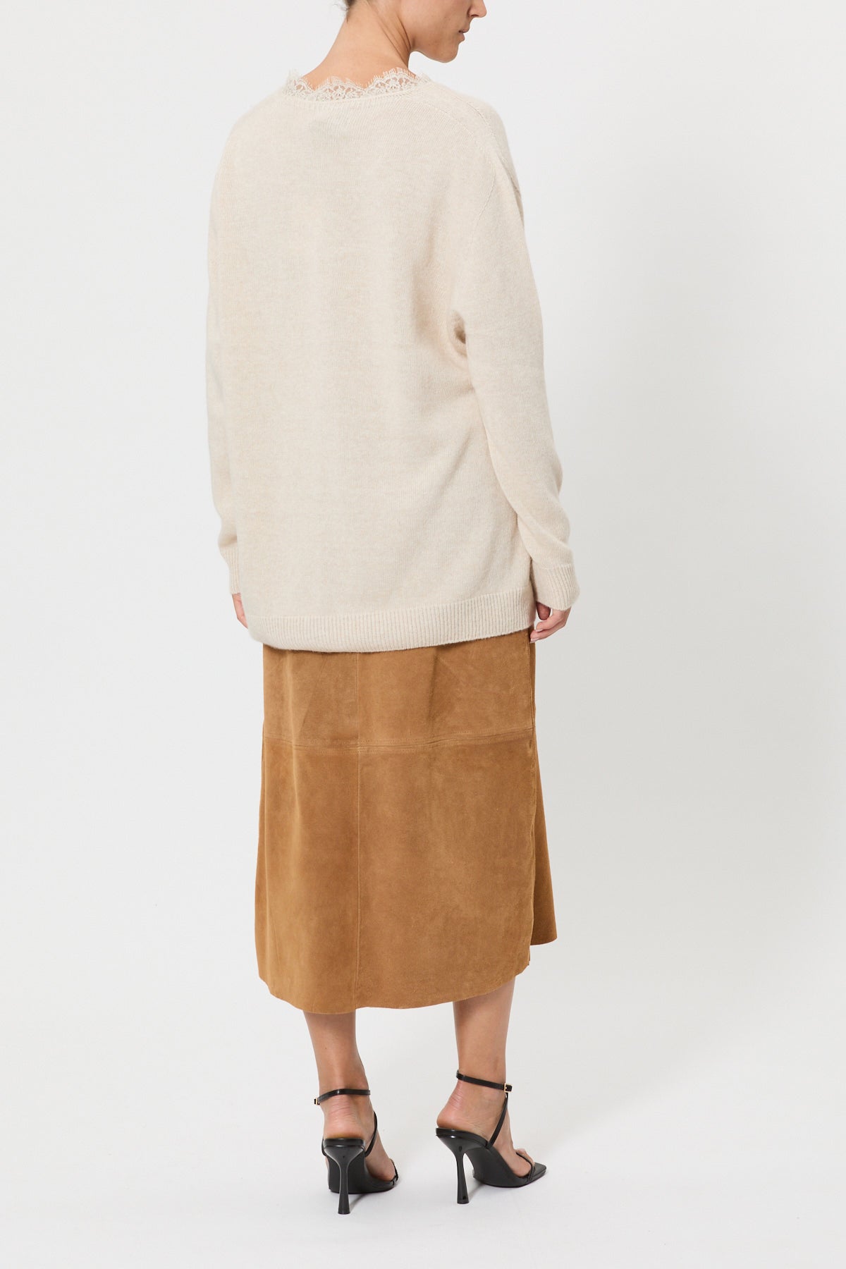 MAGLIA SCOLLO A V OVERSIZE CON PIZZO