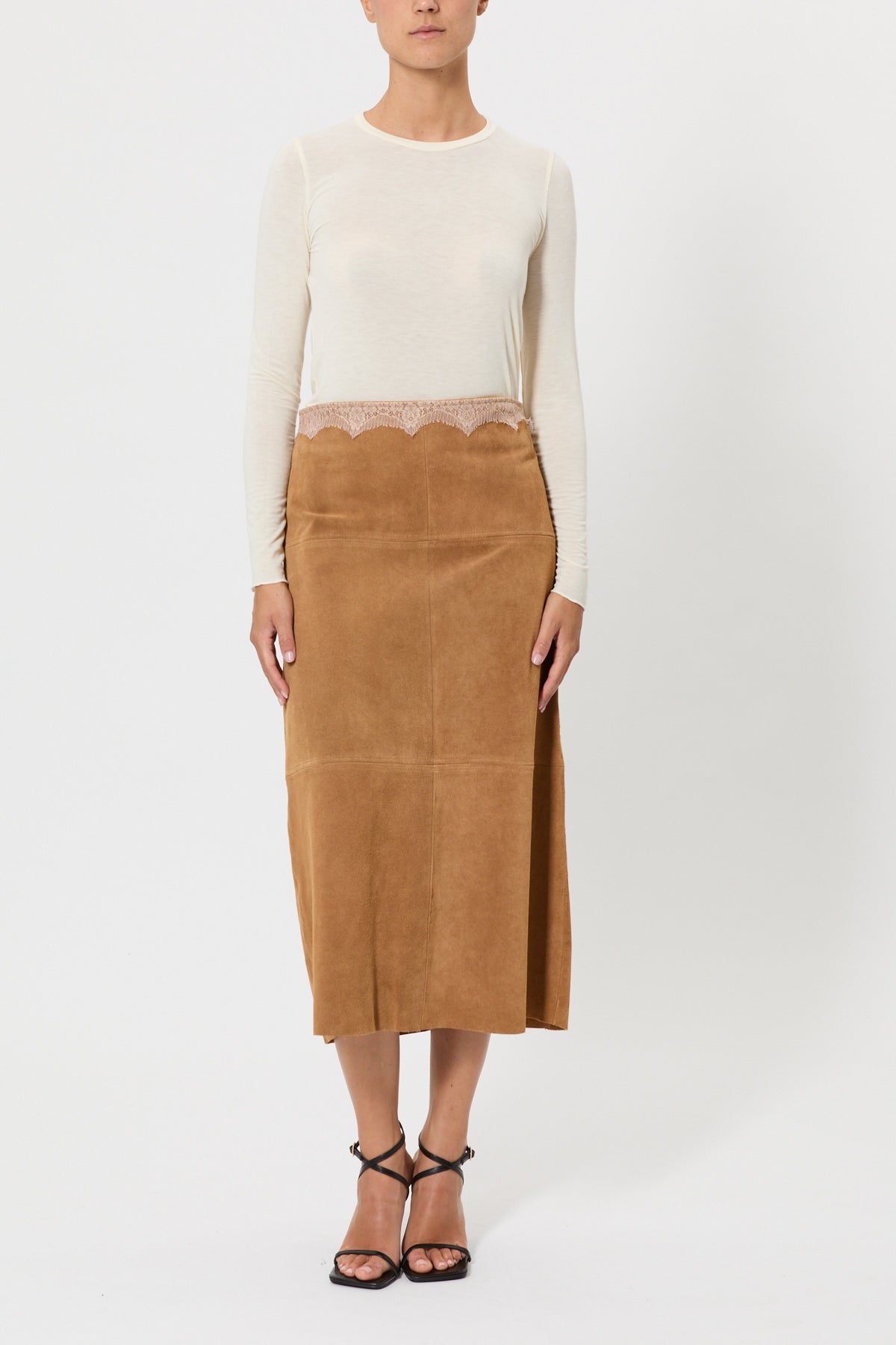 SUEDE SKIRT WITH LACE