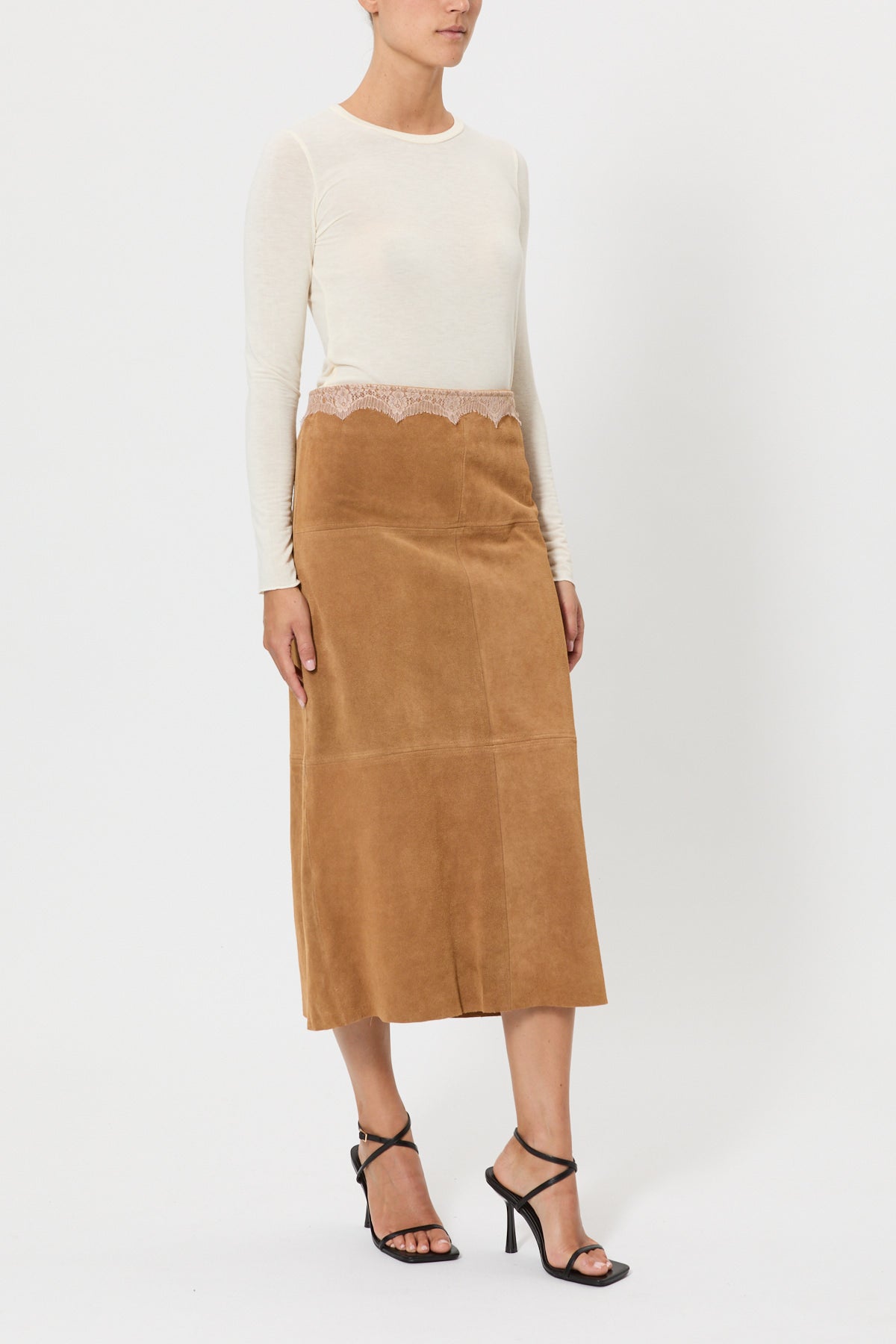 SUEDE SKIRT WITH LACE