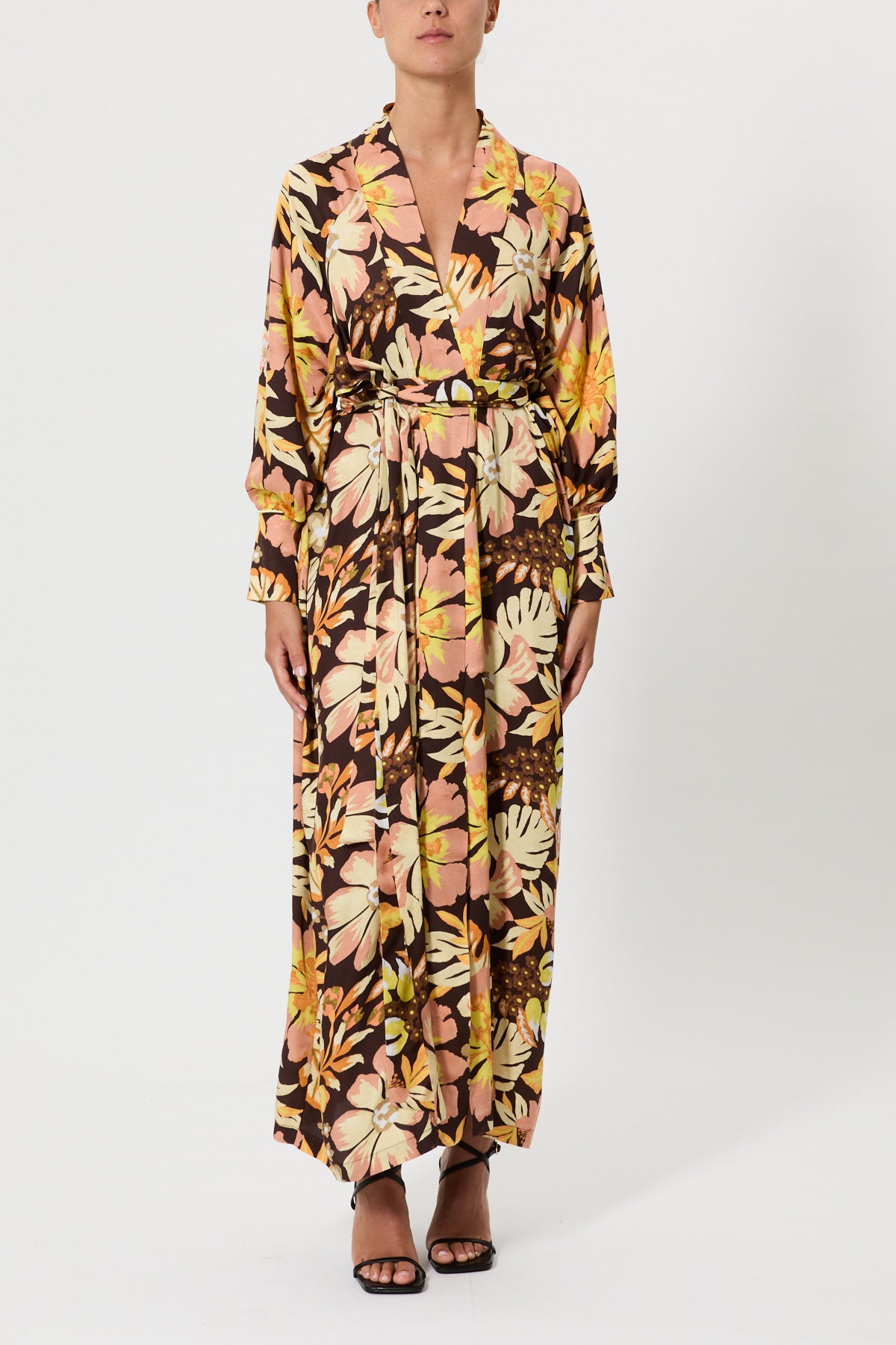 LONG FLOWER PRINTED ROBE DRESS