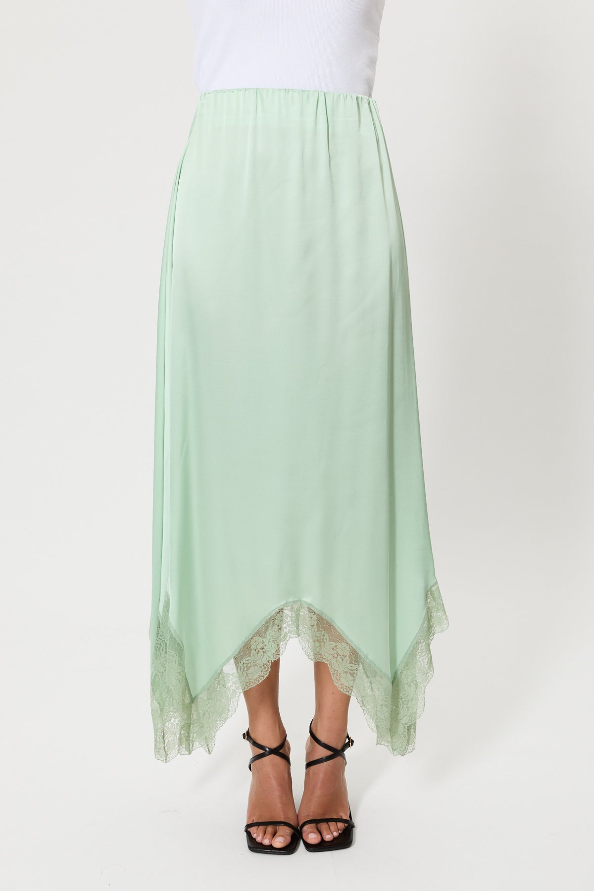 LONG SATIN SKIRT WITH LACE
