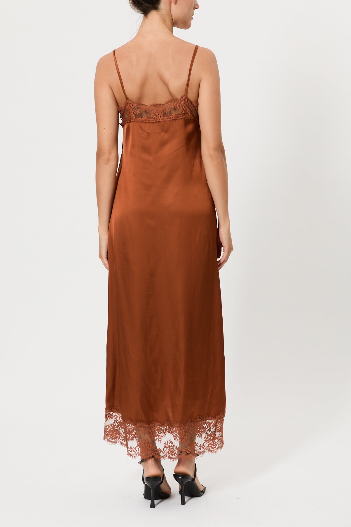 LONG SATIN SLIP DRESS WITH LACE