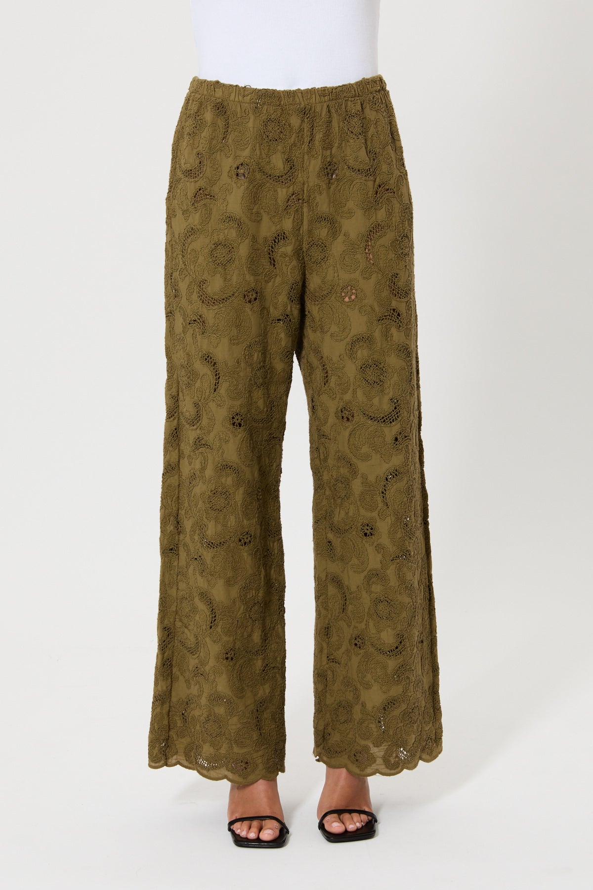 LONG EMBROIDERED MUSLIN TROUSERS