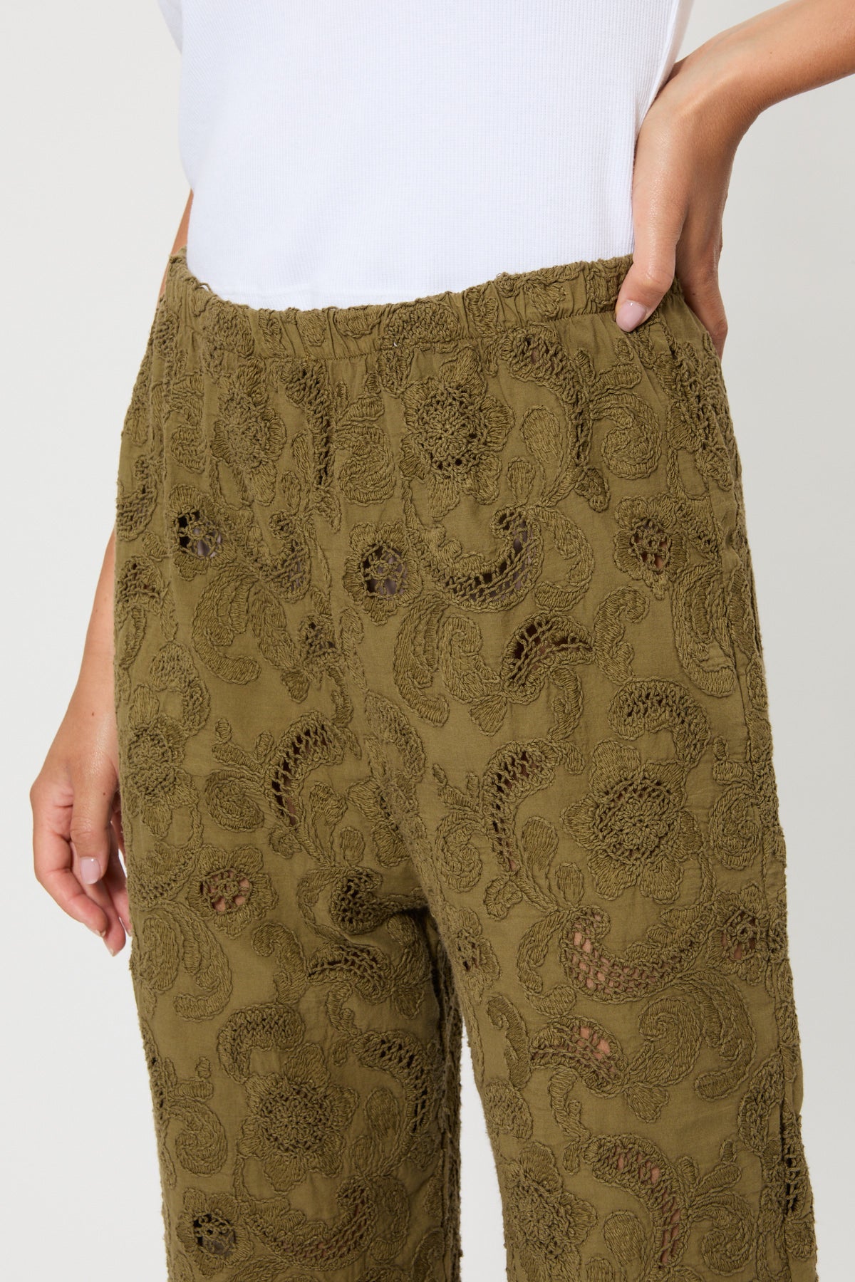LONG EMBROIDERED MUSLIN TROUSERS