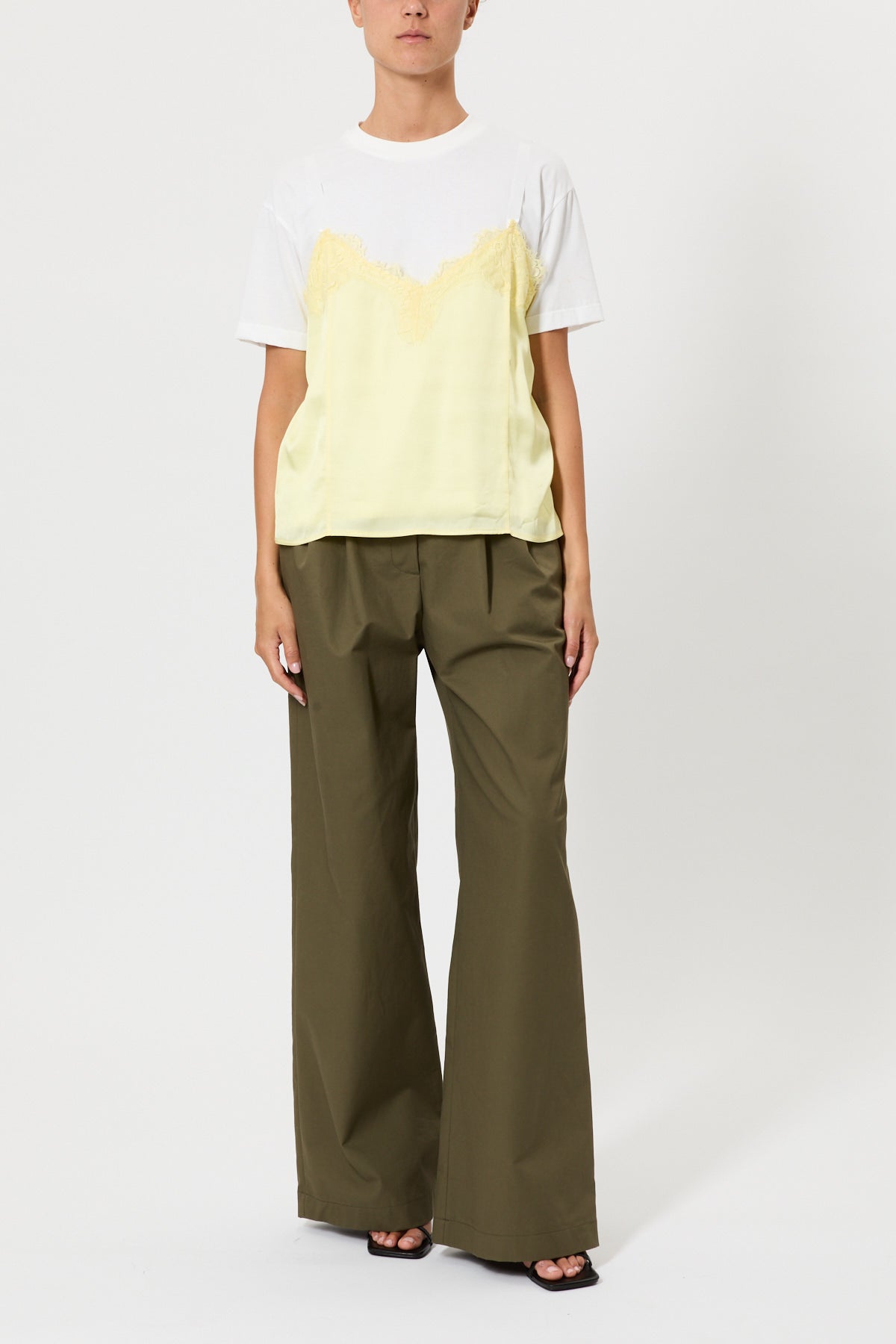 T-SHIRT WITH SATIN AND LACE TOP
