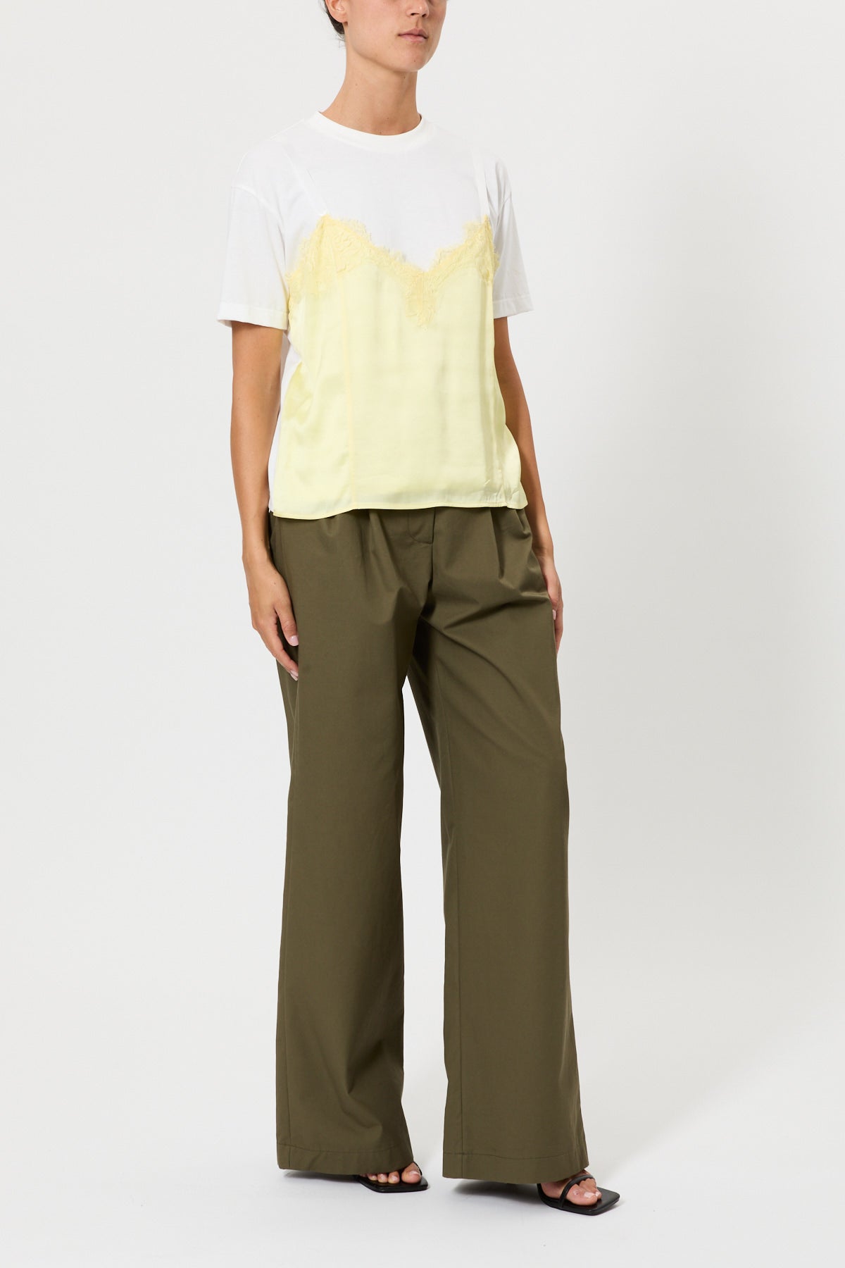 T-SHIRT WITH SATIN AND LACE TOP