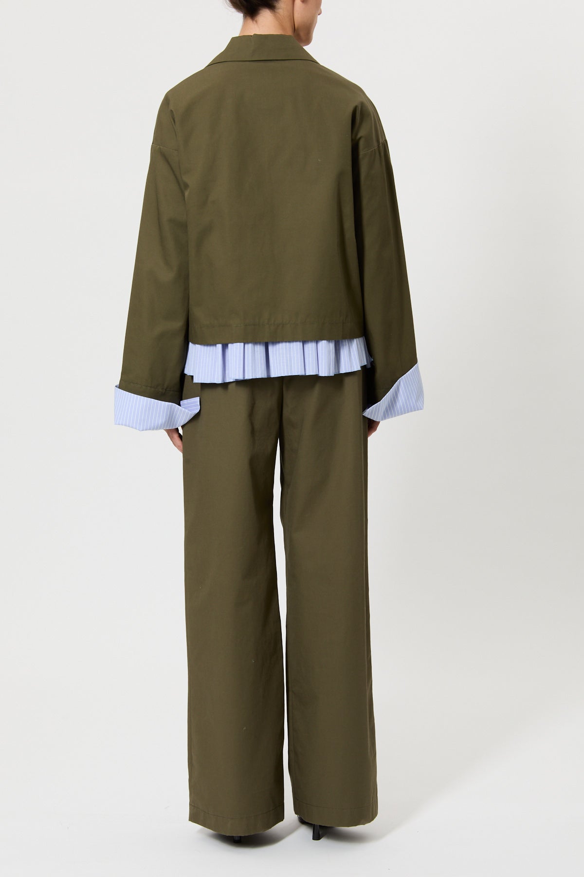 GABARDINE JACKET WITH STRIPED CUFFS AND PLEATED PLEATED CUFFS