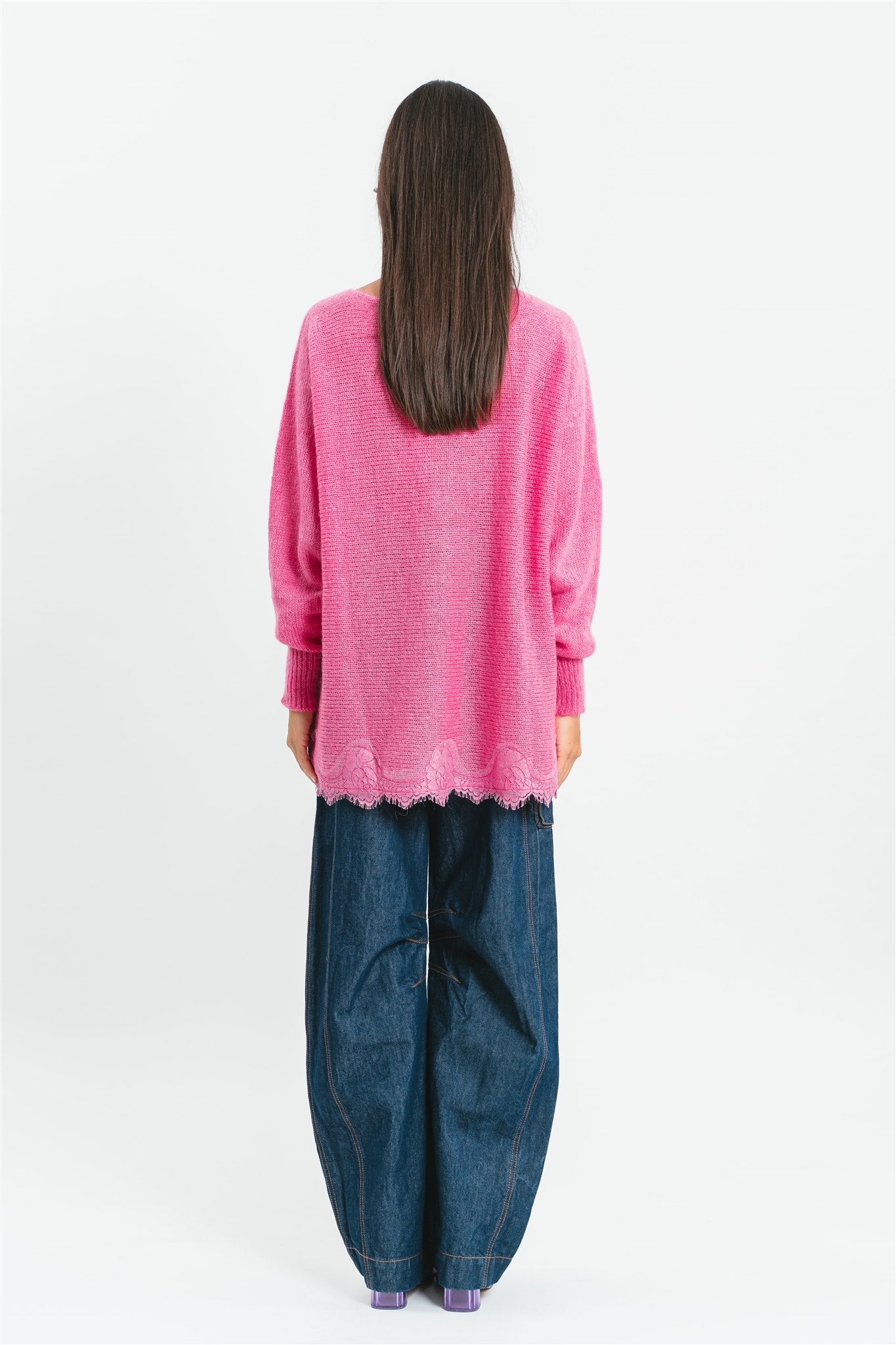 Maglia fucsia scollo a barca con pizzo Posteriore