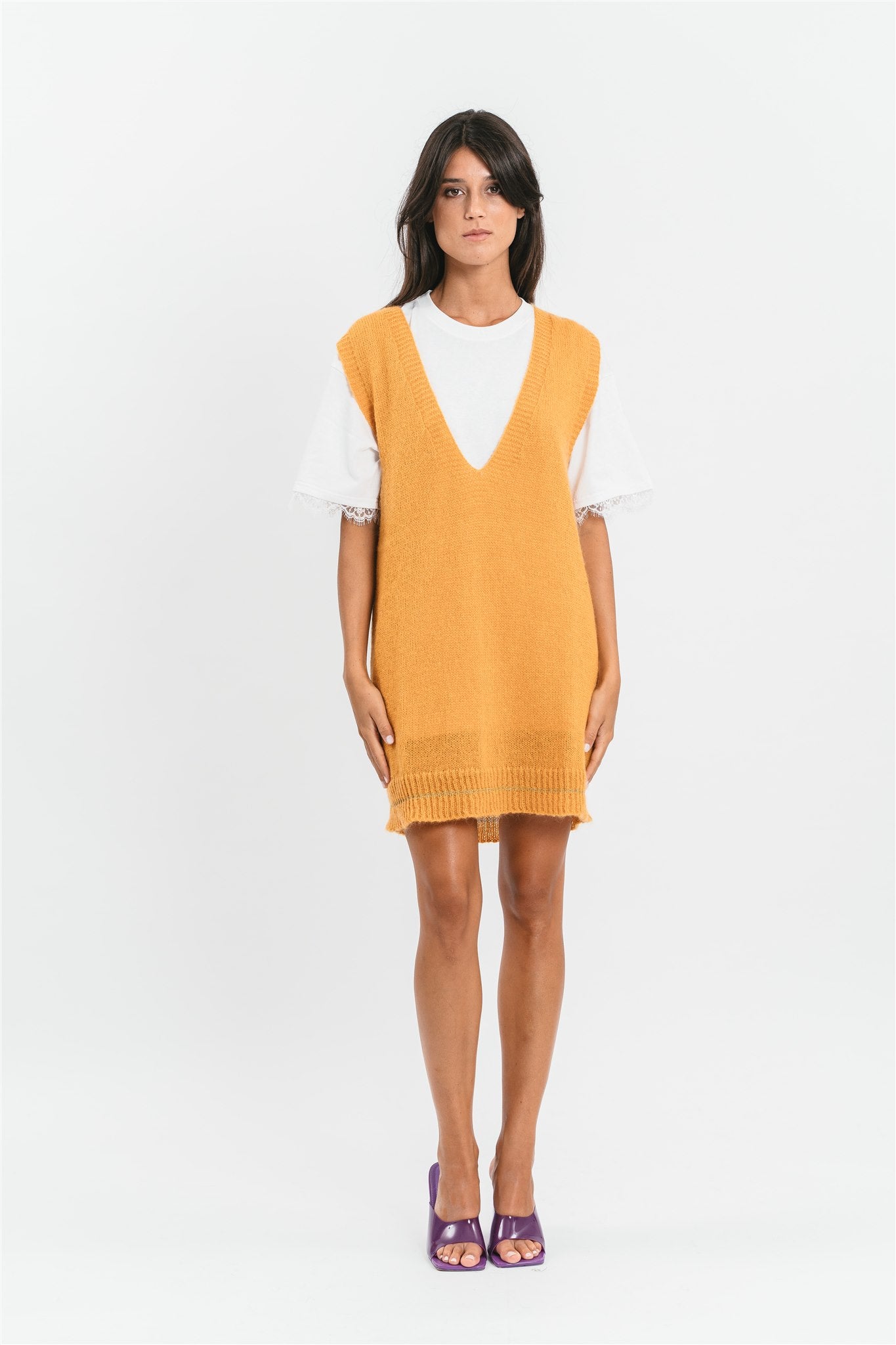 Gilet giallo ocra scollo a V Frontale