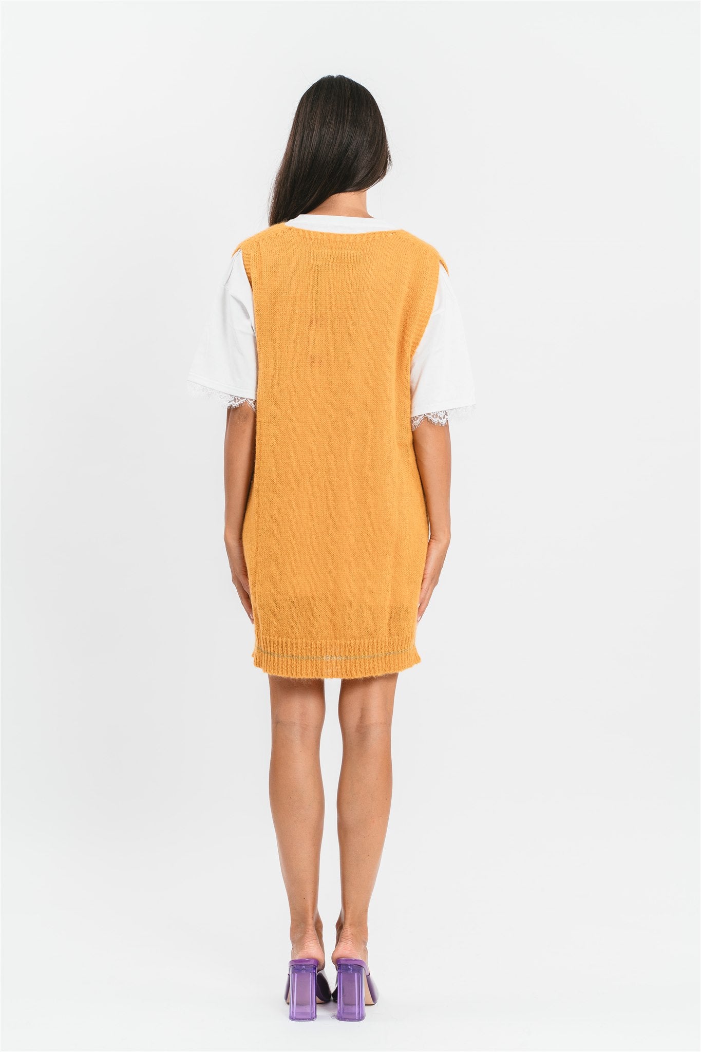 Gilet giallo ocra scollo a V Posteriore