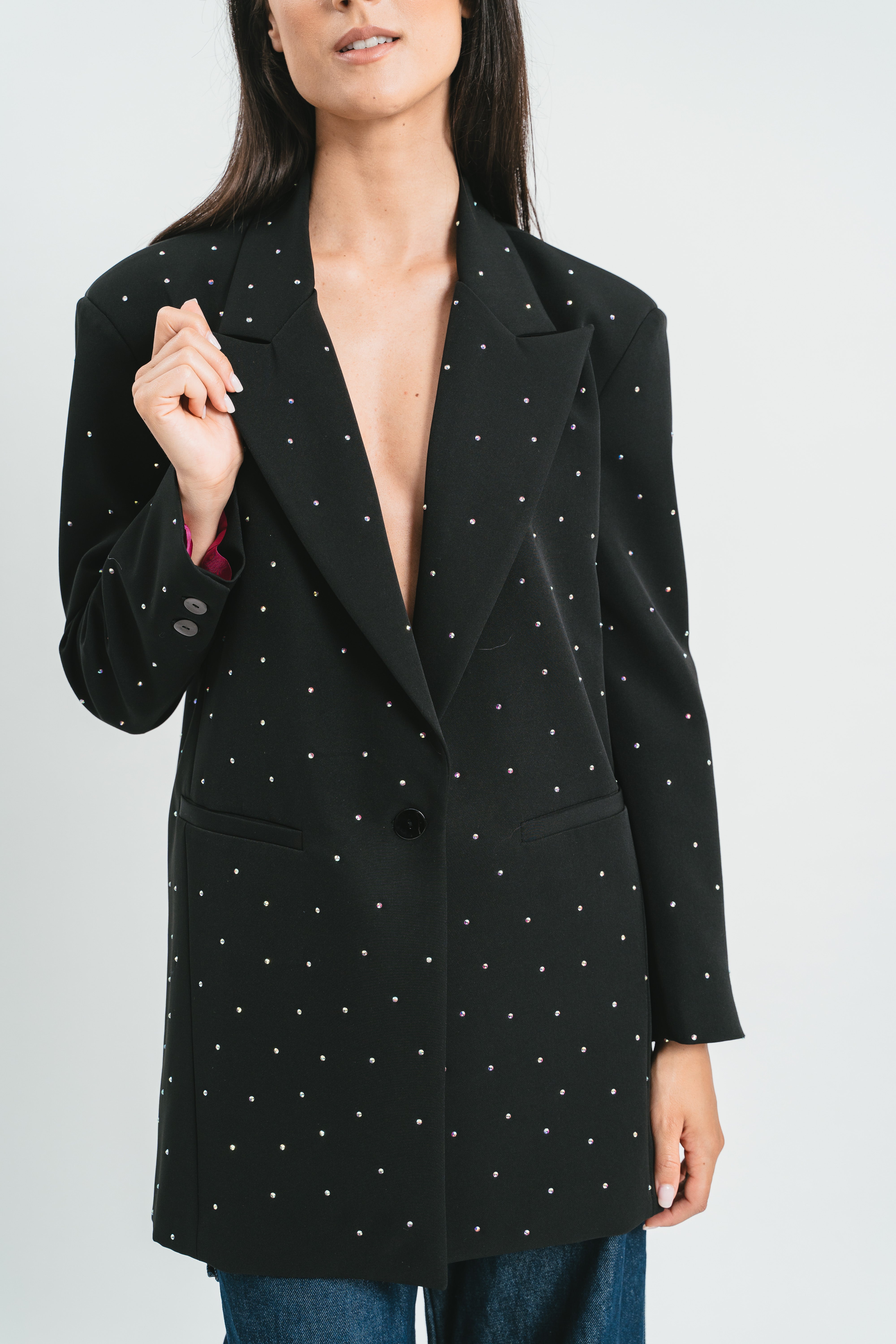 Giacca con strass nera dettaglio