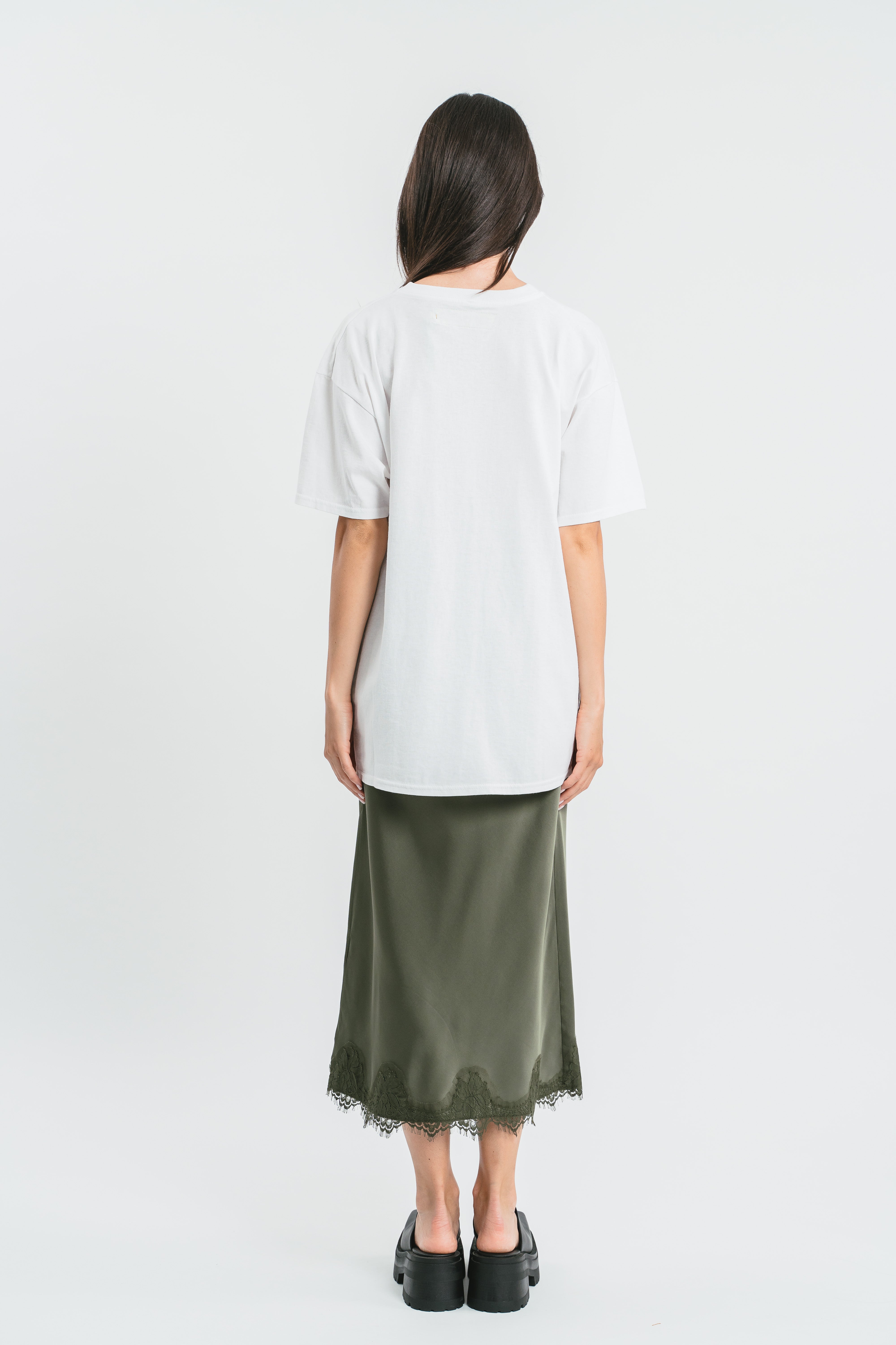 T-shirt oversize con scritta strass Posteriore