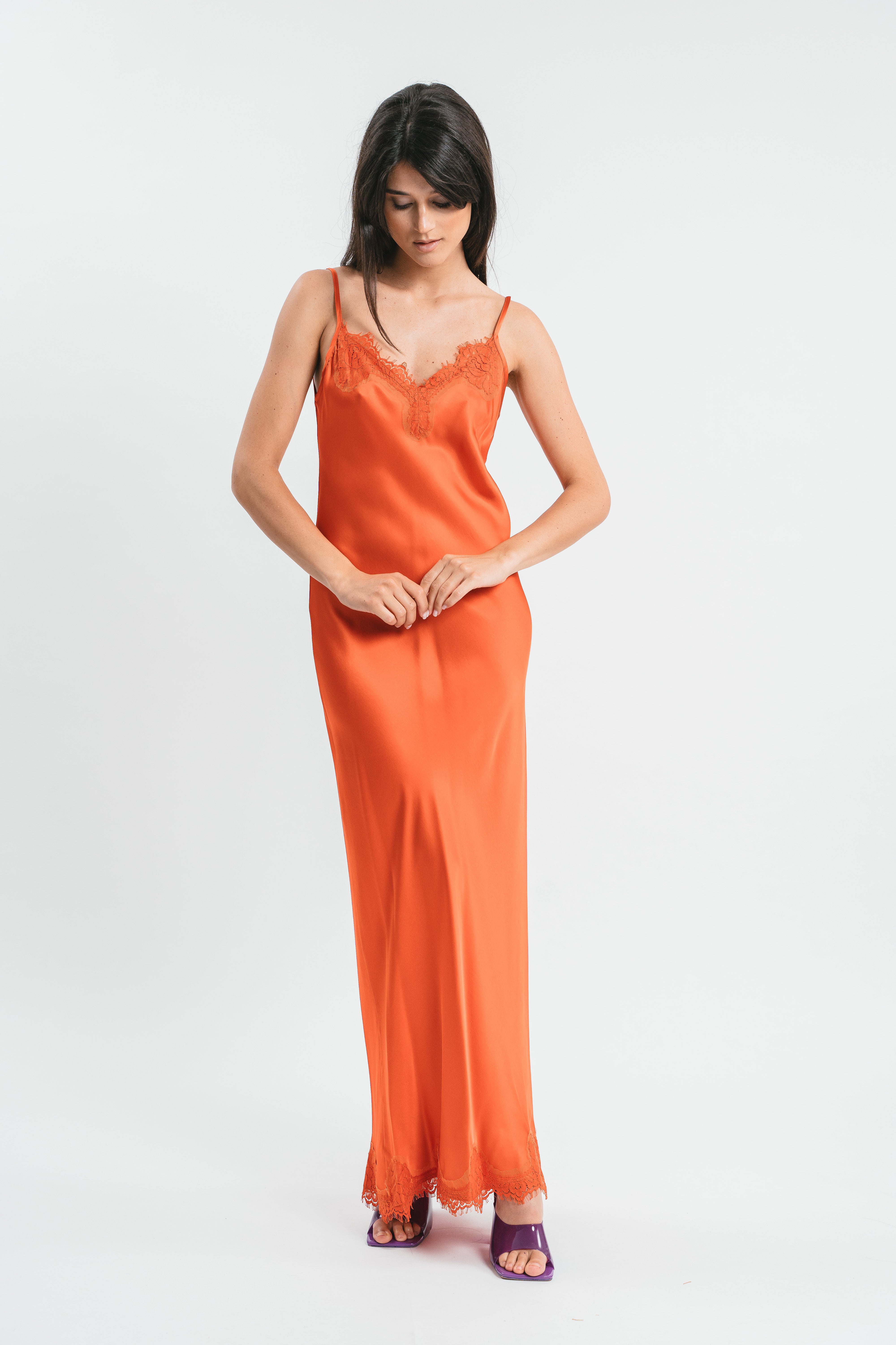 SLIP DRESS CLAUDIA IN VISCOSA CON PIZZO