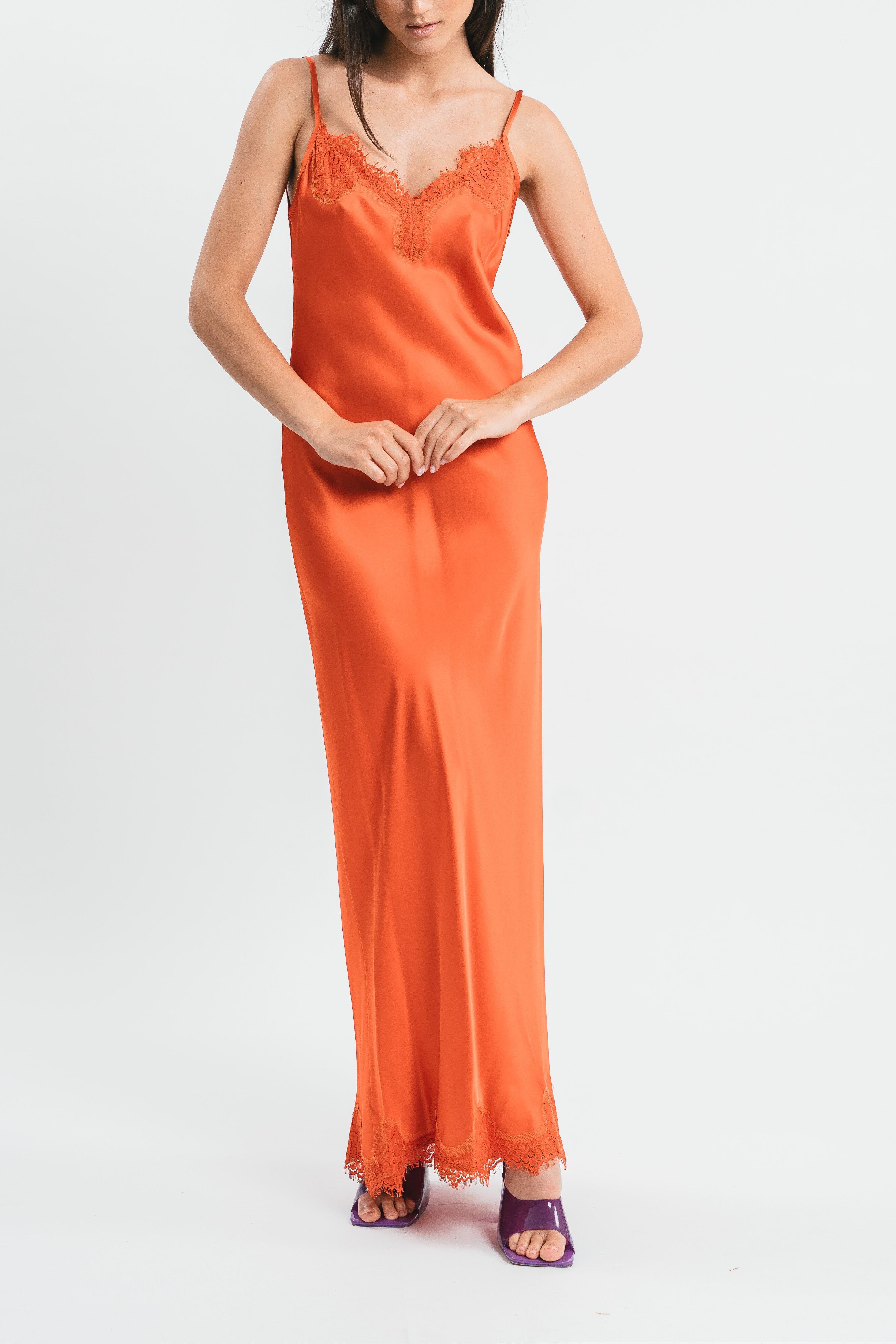 Long slip dress with lace