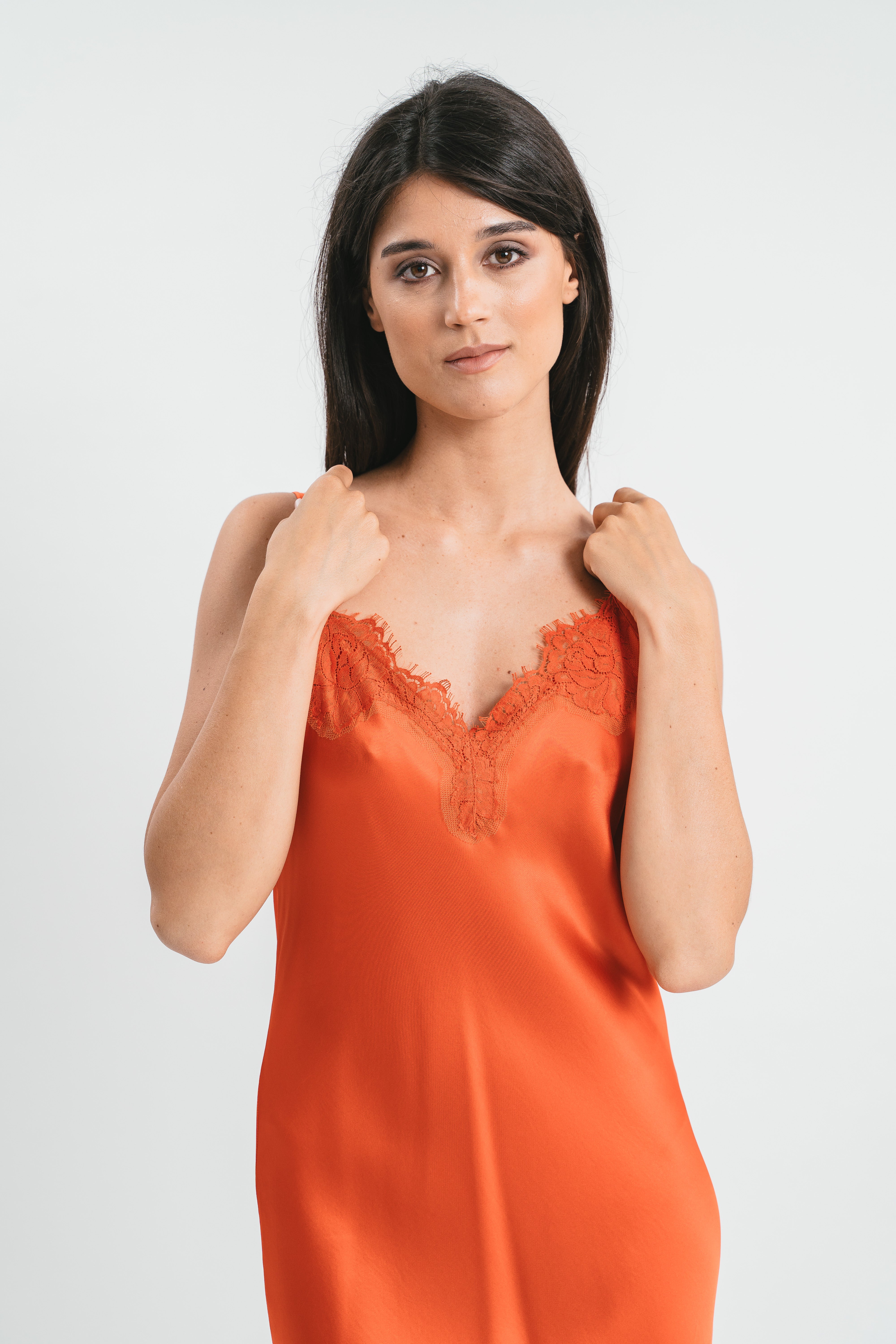 SLIP DRESS CLAUDIA IN VISCOSA CON PIZZO