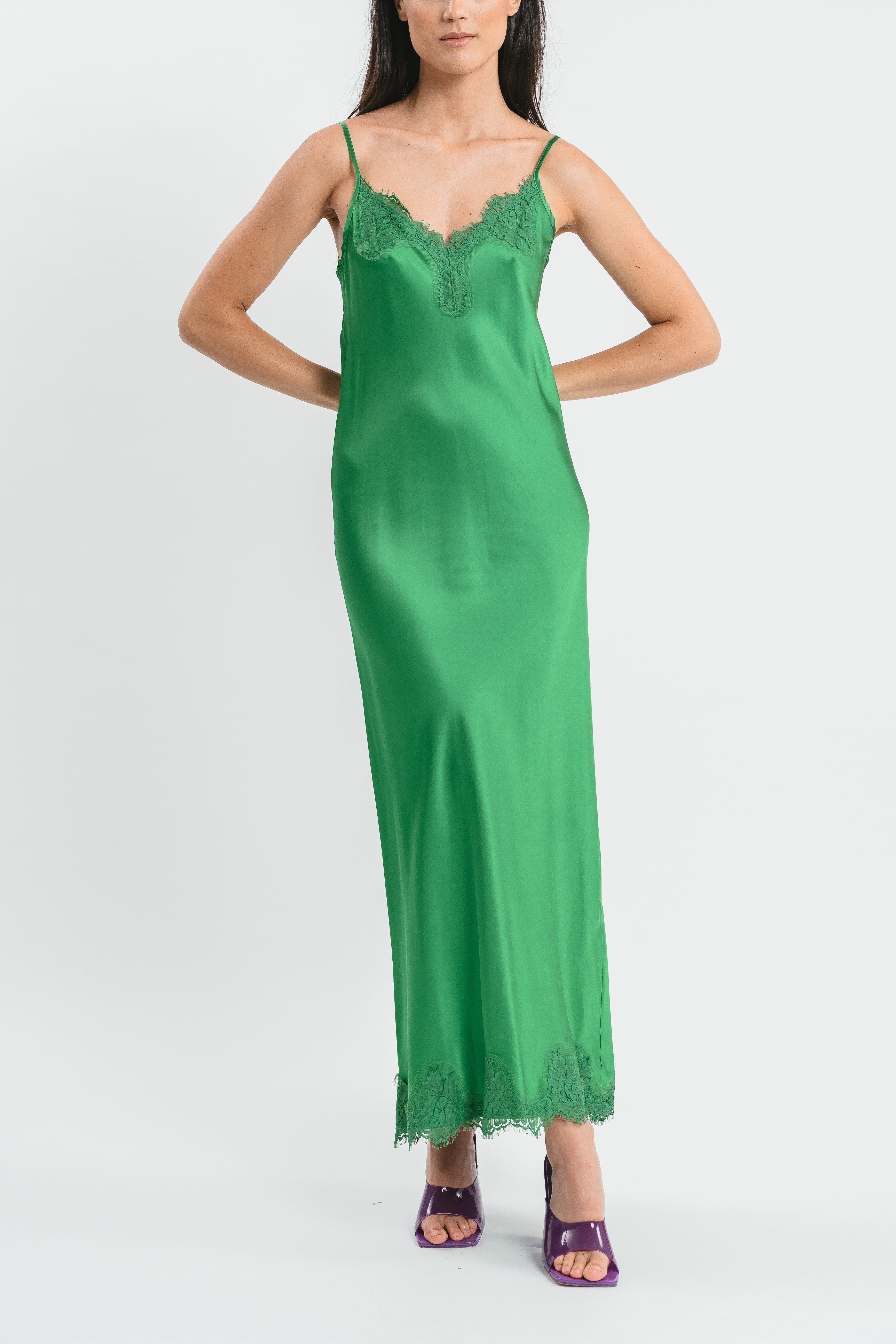 Long slip dress with lace