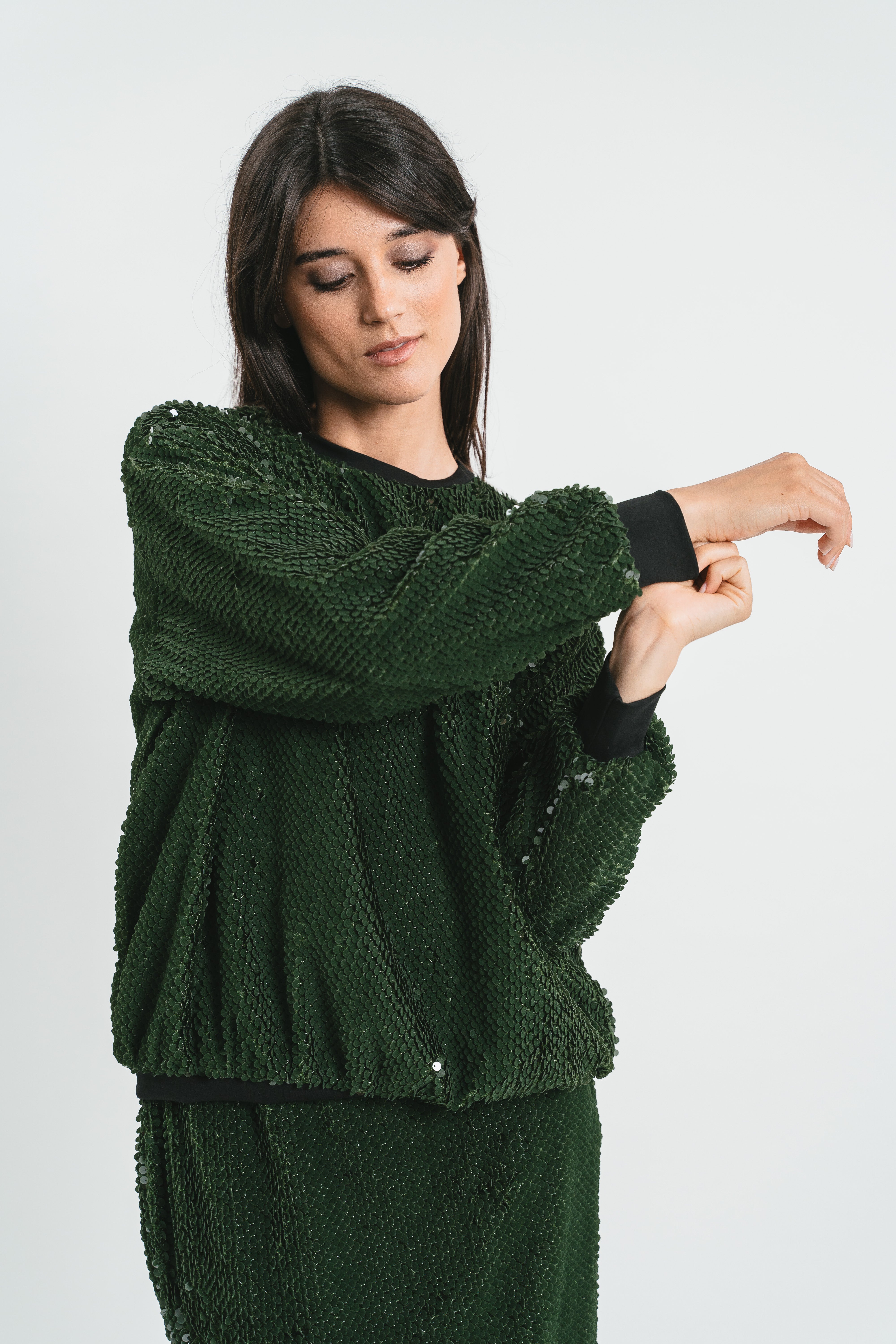Felpa in paillettes verde militare Dettaglio