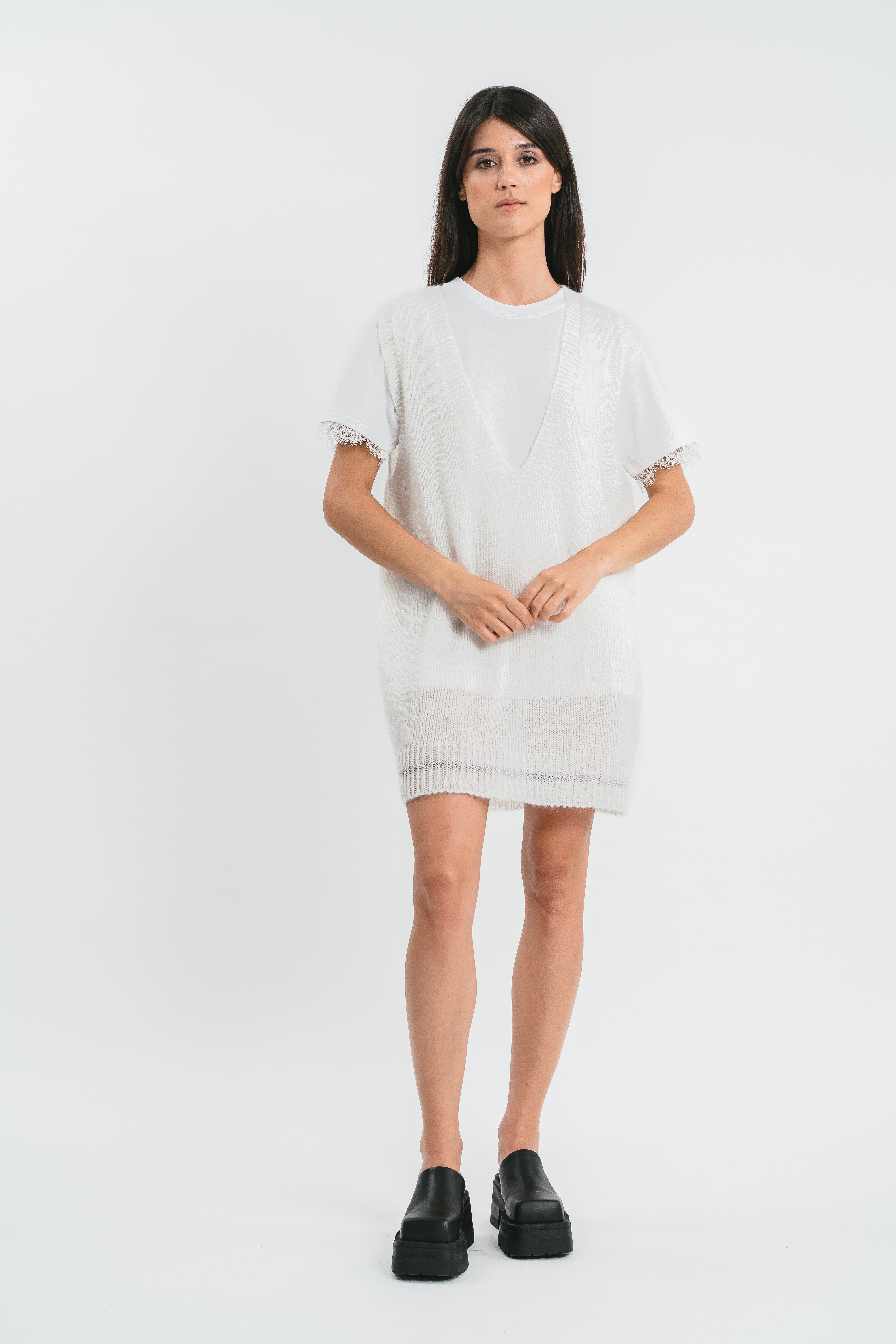 Gilet bianco ocra scollo a V Frontale