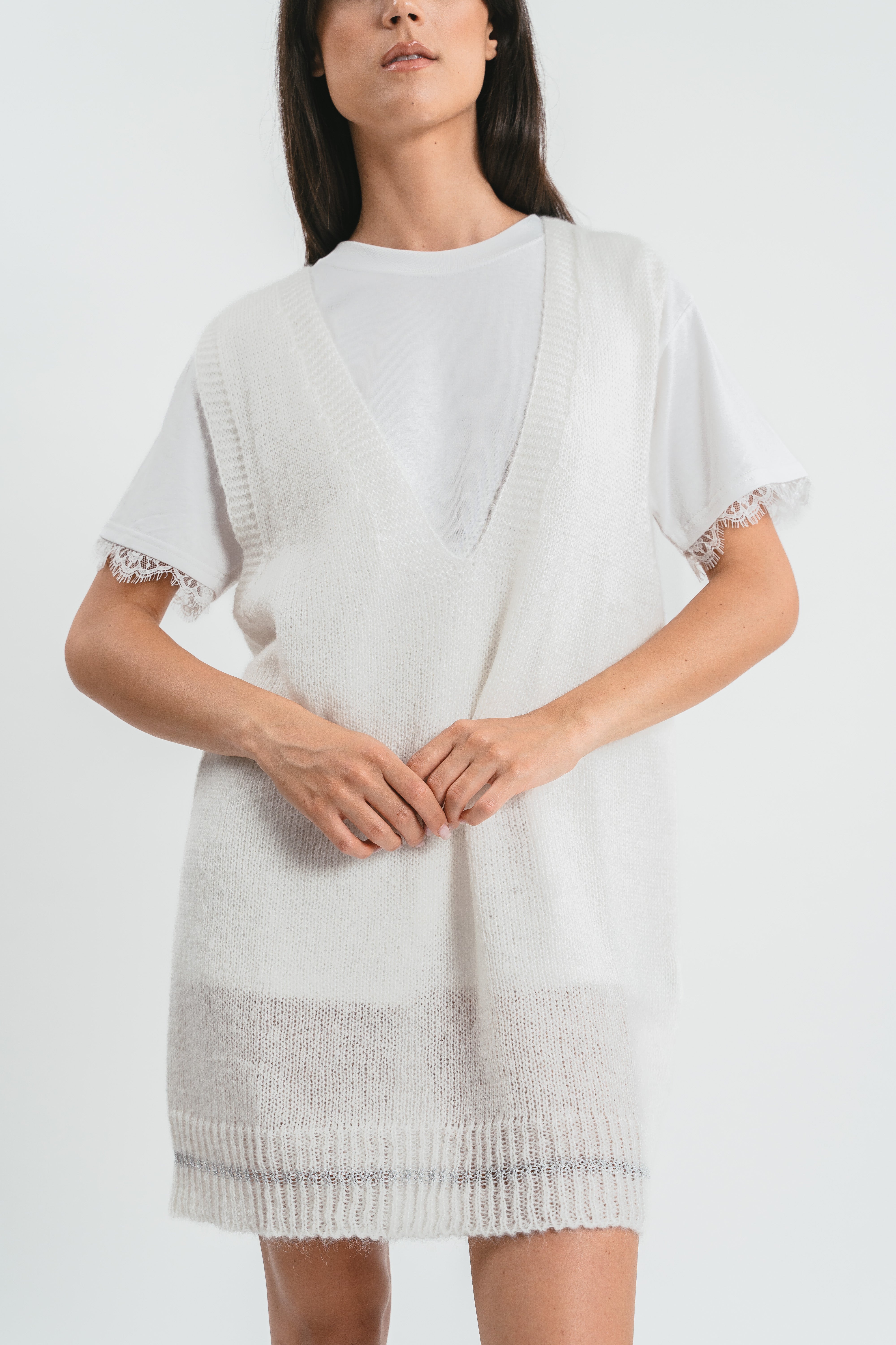 Gilet bianco scollo a V Dettaglio