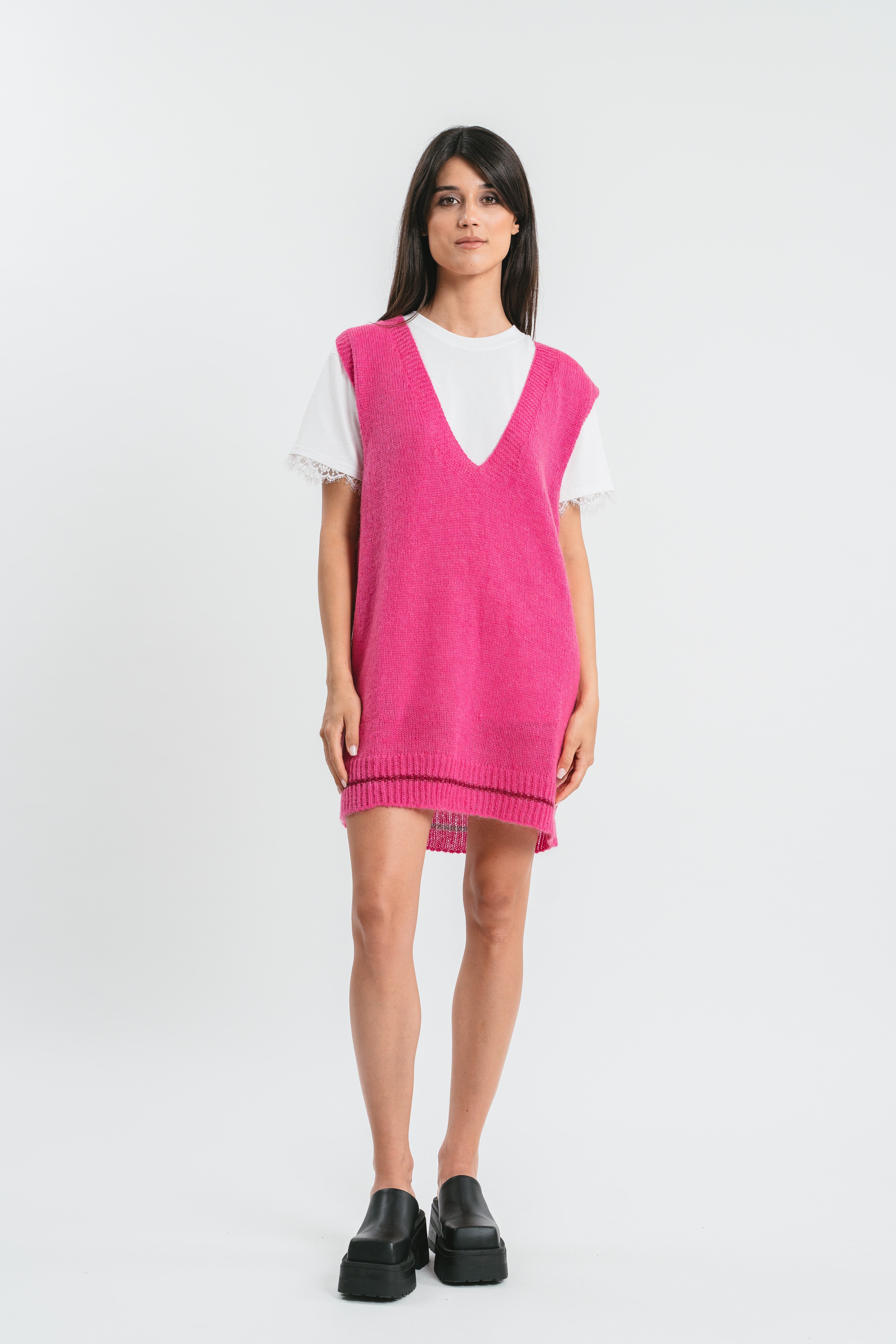 Gilet fucsia scollo a V Frontale