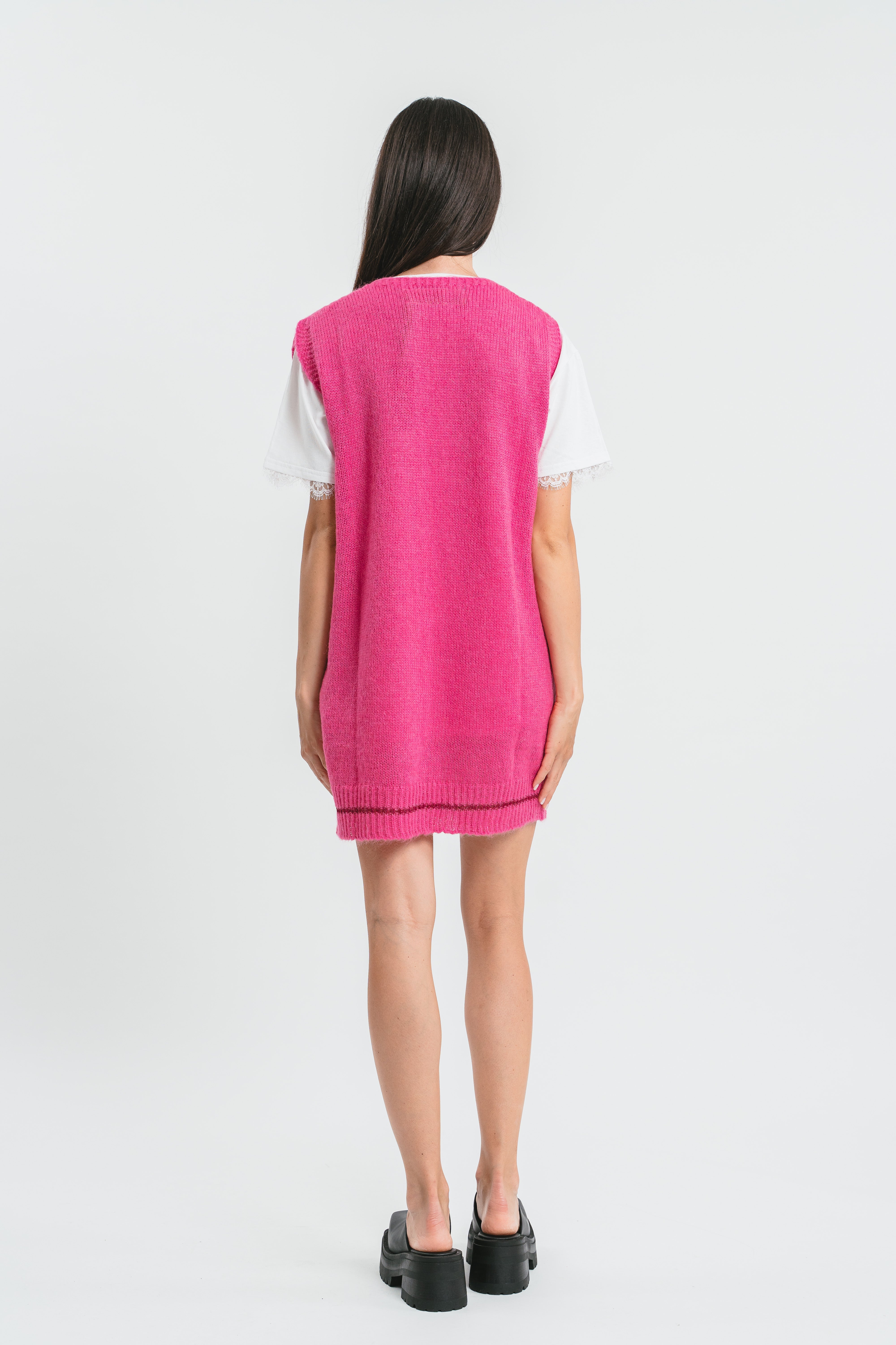 Gilet fucsia scollo a V Posteriore