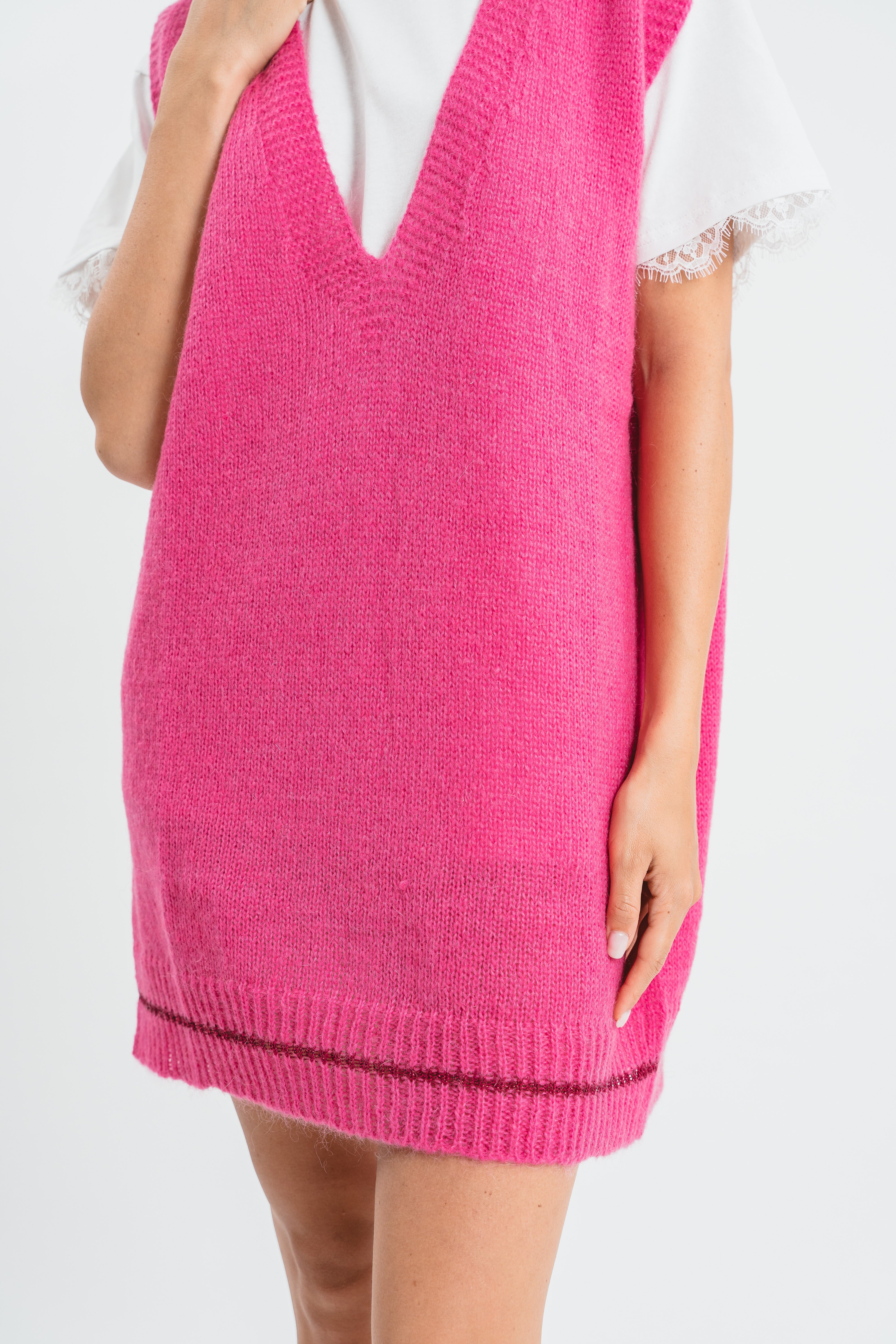Gilet fucsia scollo a V Dettaglio