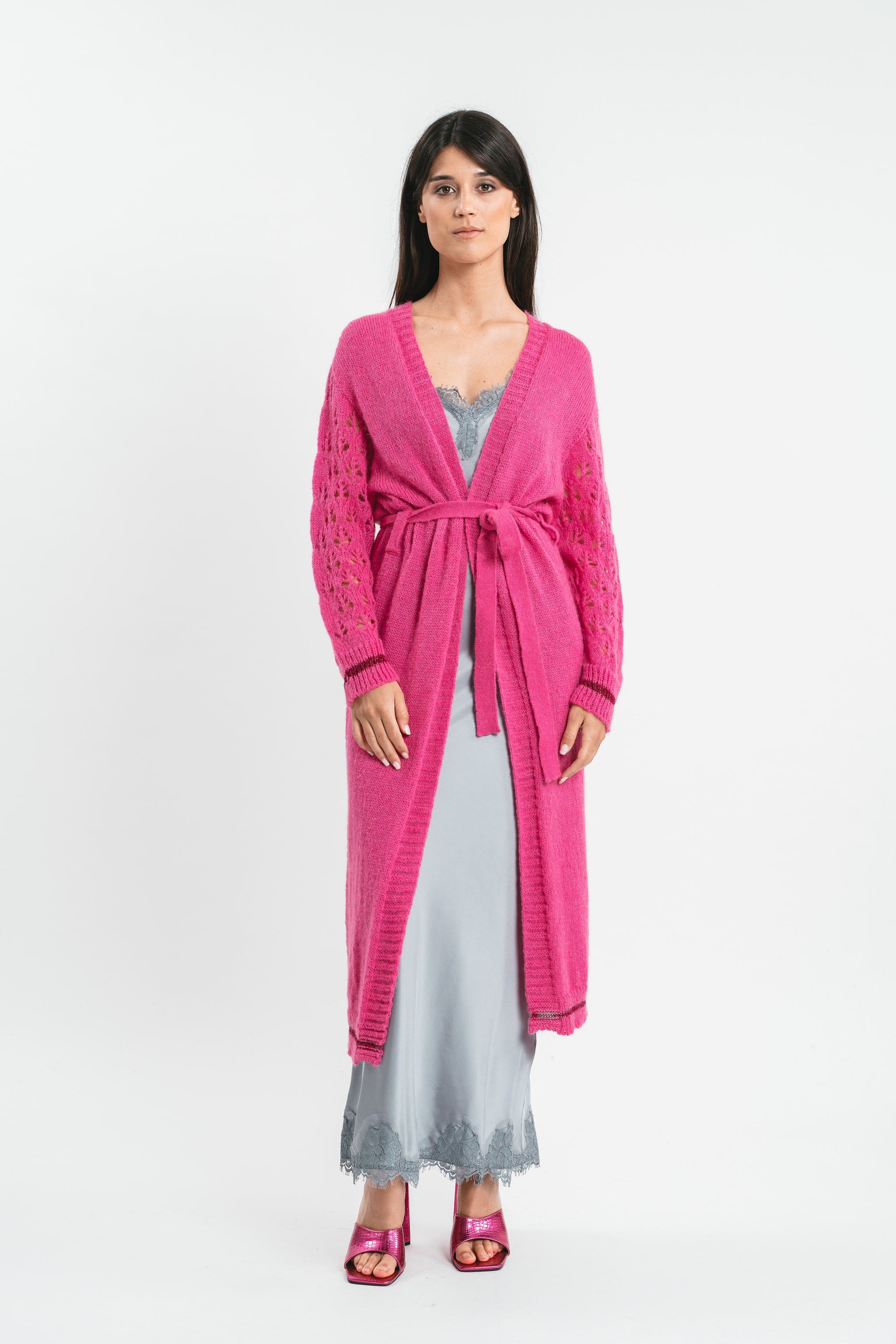 Cardigan Maglia Pullover Donna Morbido Maglione Rosa Scollo a