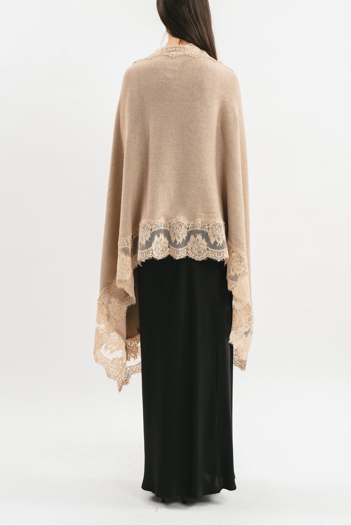 Sciarpa beige con pizzo Posteriore