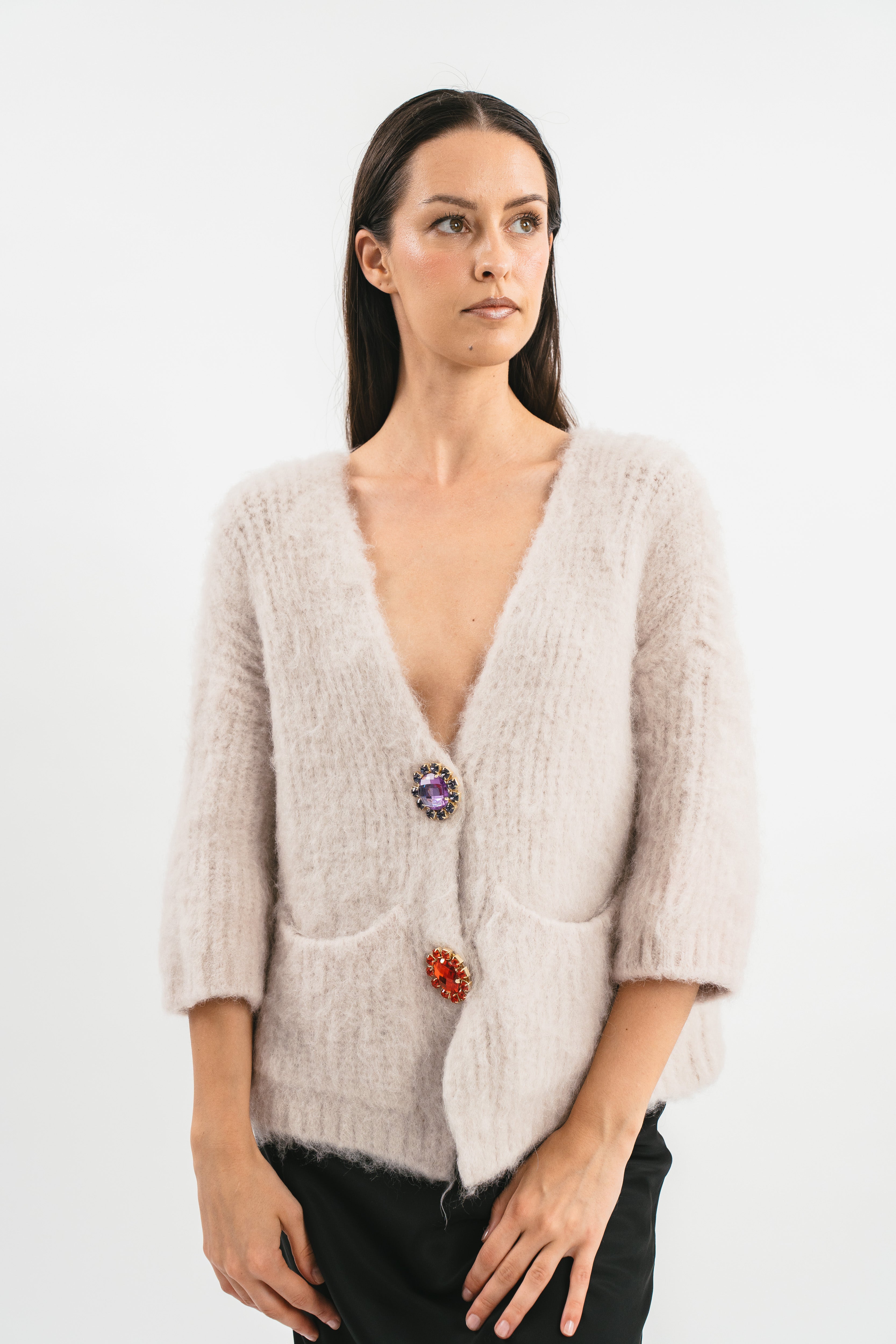 CARDIGAN OVER IN ALPACA CON SPILLE GIOIELLO