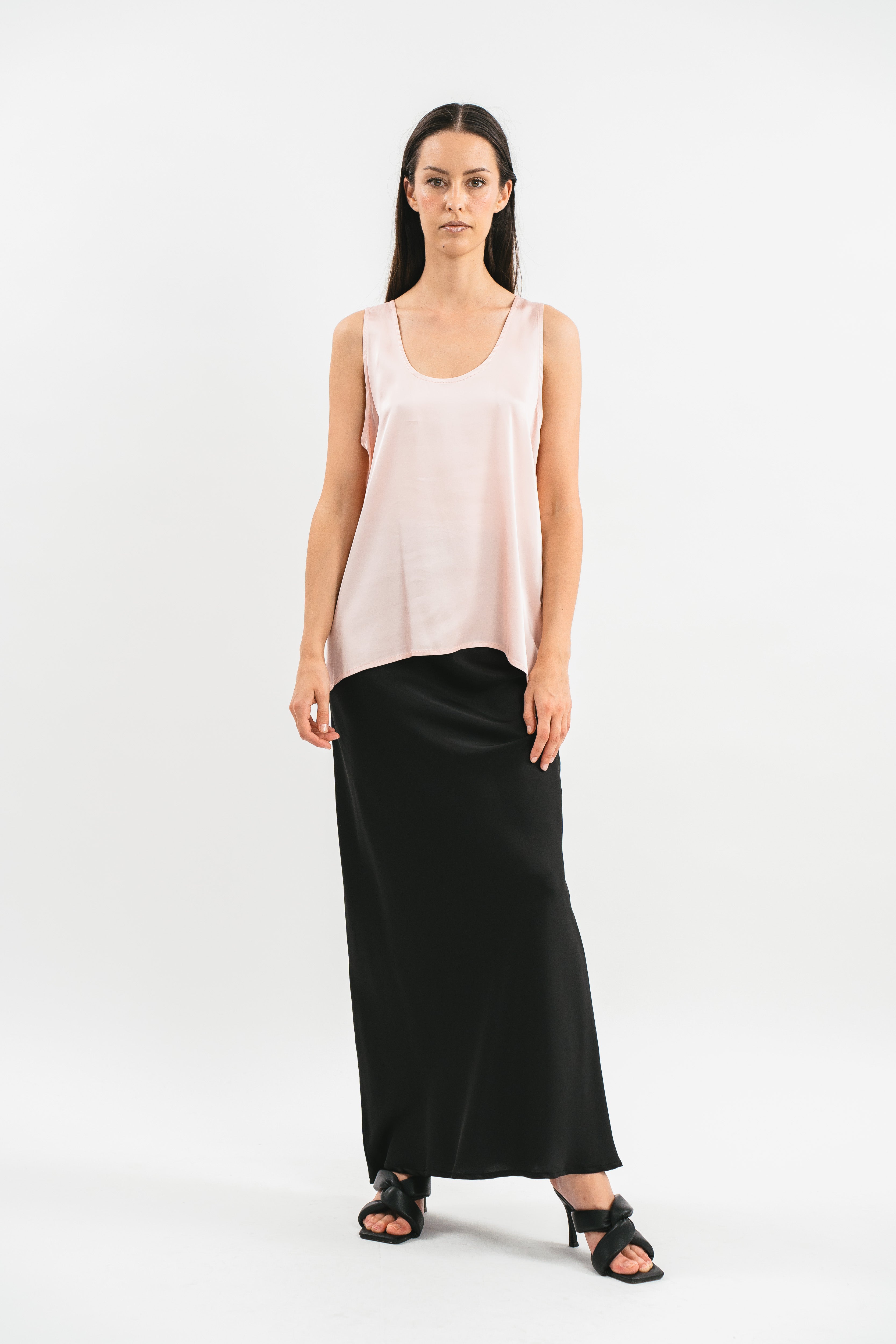 Top rosa spalla larga Frontale