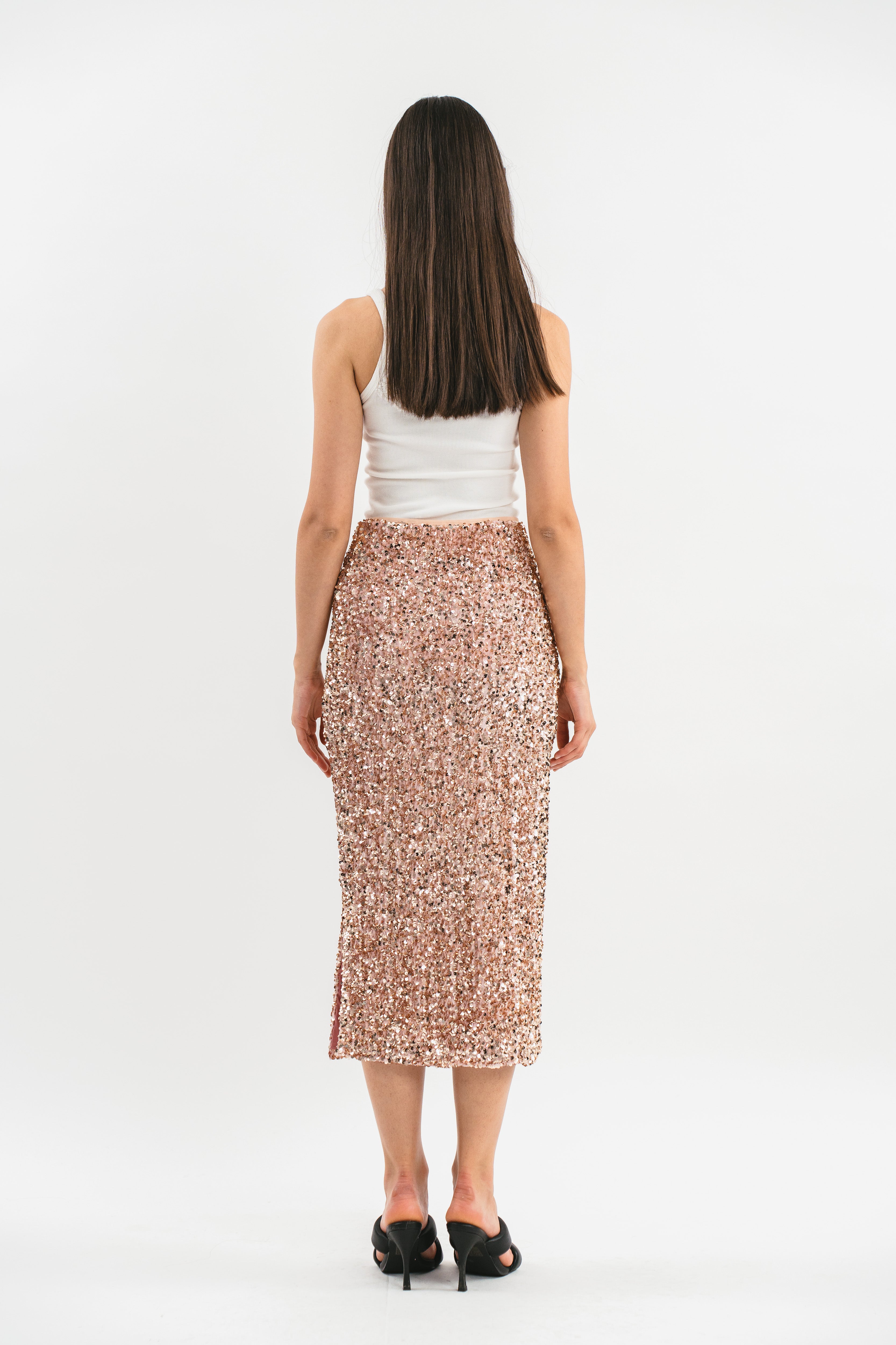 Gonna rosa con spacco in paillettes Posteriore